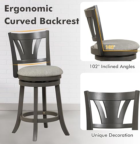 Miniatura 6 de COSTWAY Taburete de bar para isla de cocina, taburete de bar giratorio de 26.5 pulgadas con respaldo curvado y asiento acolchado suave, patas de