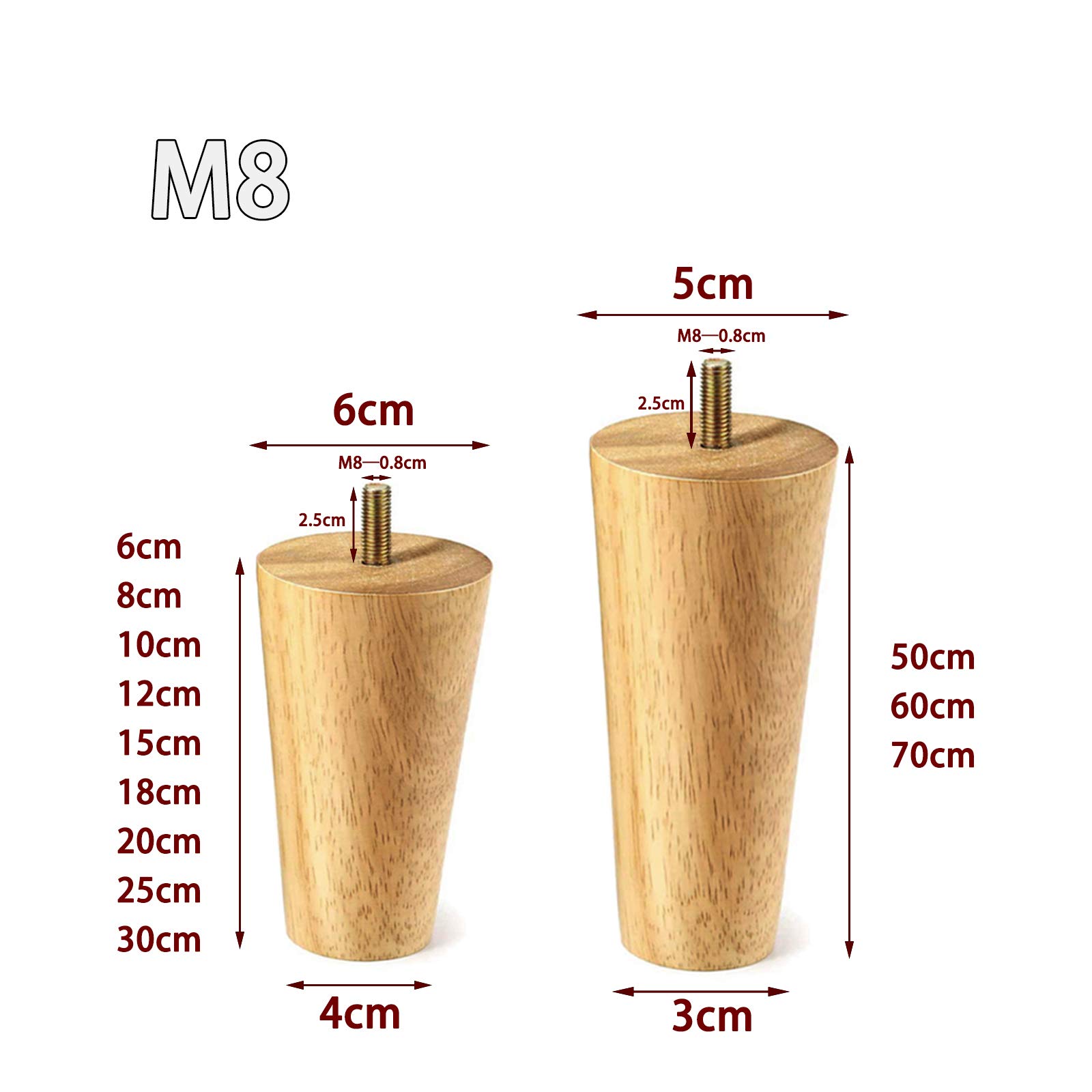 ソファ、テーブル用木製脚 12本セット　M8 20cm ソファ、テーブル用木製脚 12本セット M8 20cm