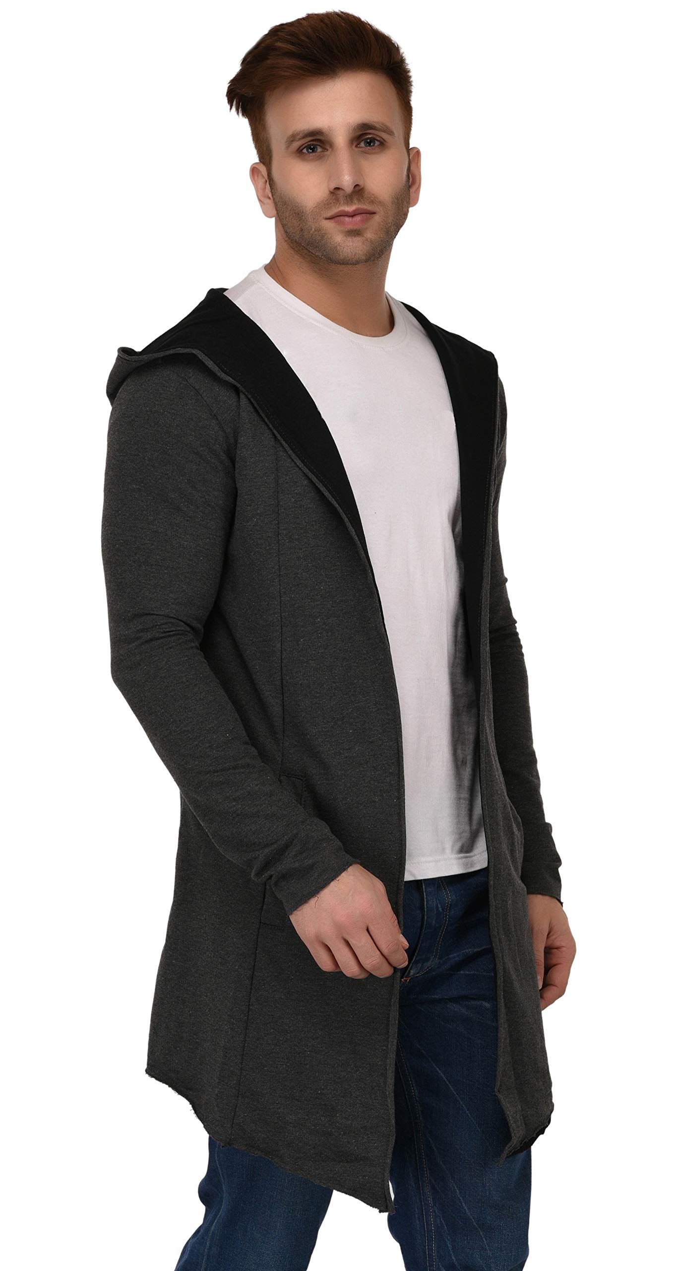 DENIMHOLIC Men's Cotton Hooded Neck Cardigan (HM-CONTRAST_Charcoal_Medium) - Image 2 thumbnail