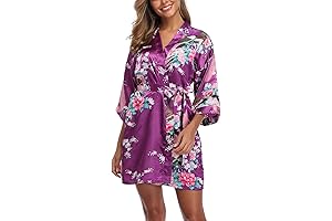 Women's Floral Kimono Satin Short Chinese Robe