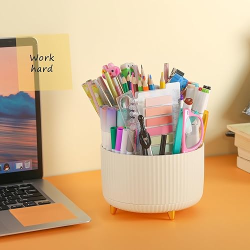 Miniatura 3 de DOCMON Portalápices giratorio para escritorio, organizador de escritorio giratorio, 5 ranuras para bolígrafos con 50 hojas de notas adhesivas para