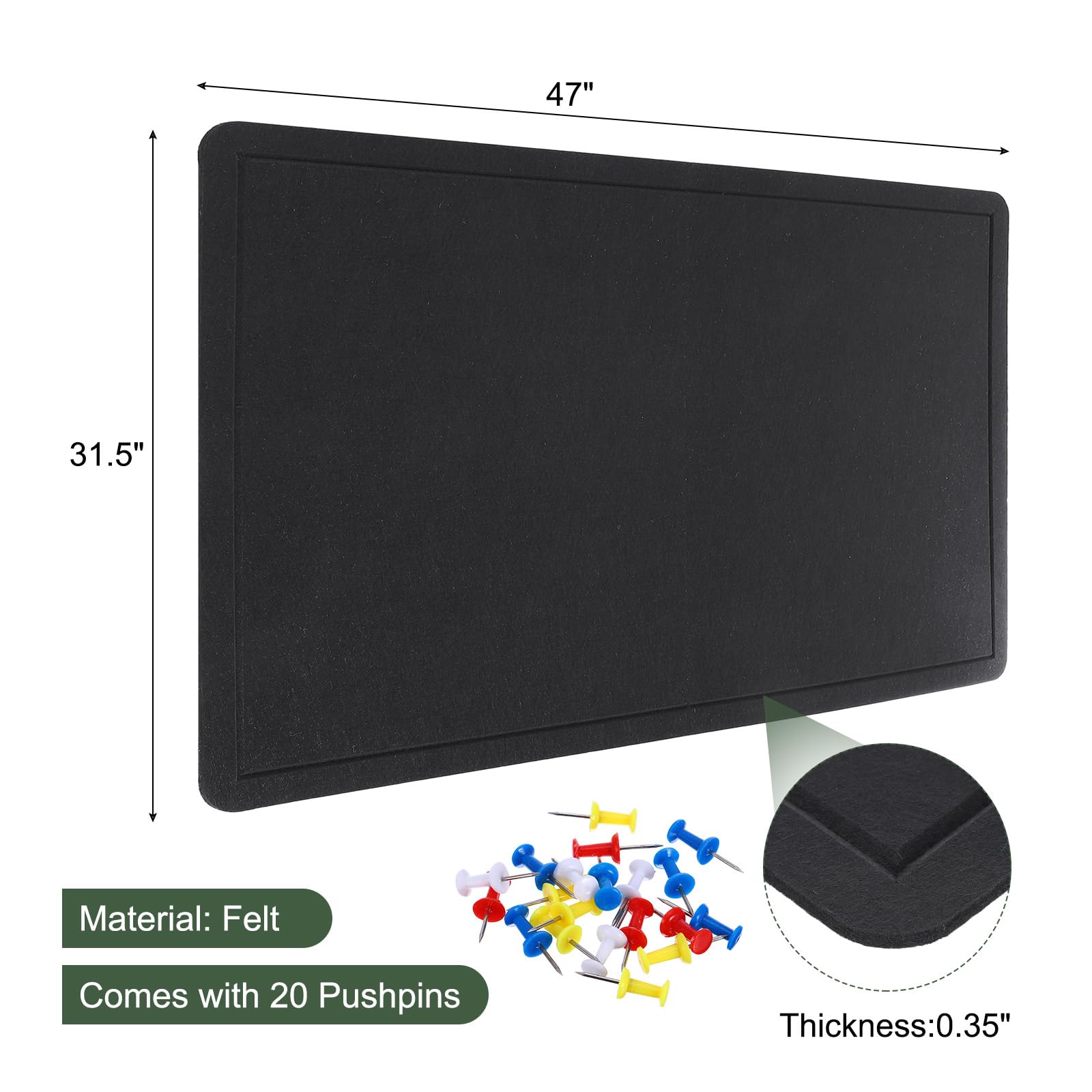 YOKIVE Tablero De Corcho De Fieltro 47 X 31.5 Pulgadas Plegable Decorativo Con 20 Chinchetas Autoadhesivo Ideal Para Pared Exhibición De Fotos Notas Y Horarios Negro