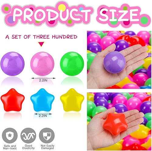 Miniatura 2 de Jerify 300 bolas de plástico de juguete de 2.17 pulgadas, bolas de plástico circulares de estrella para piscina, pelotas suaves del océano para