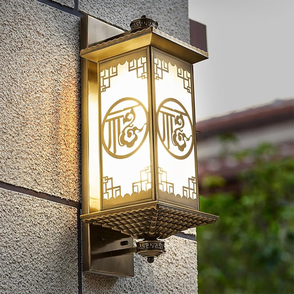 KXEcoLife Contemporary Outdoor Copper Wall Lamp Solar Simplicity Waterproof Balcony Hallway Courtyard Villa Gate Hotel Corridor Lights (B H80CM Solar)