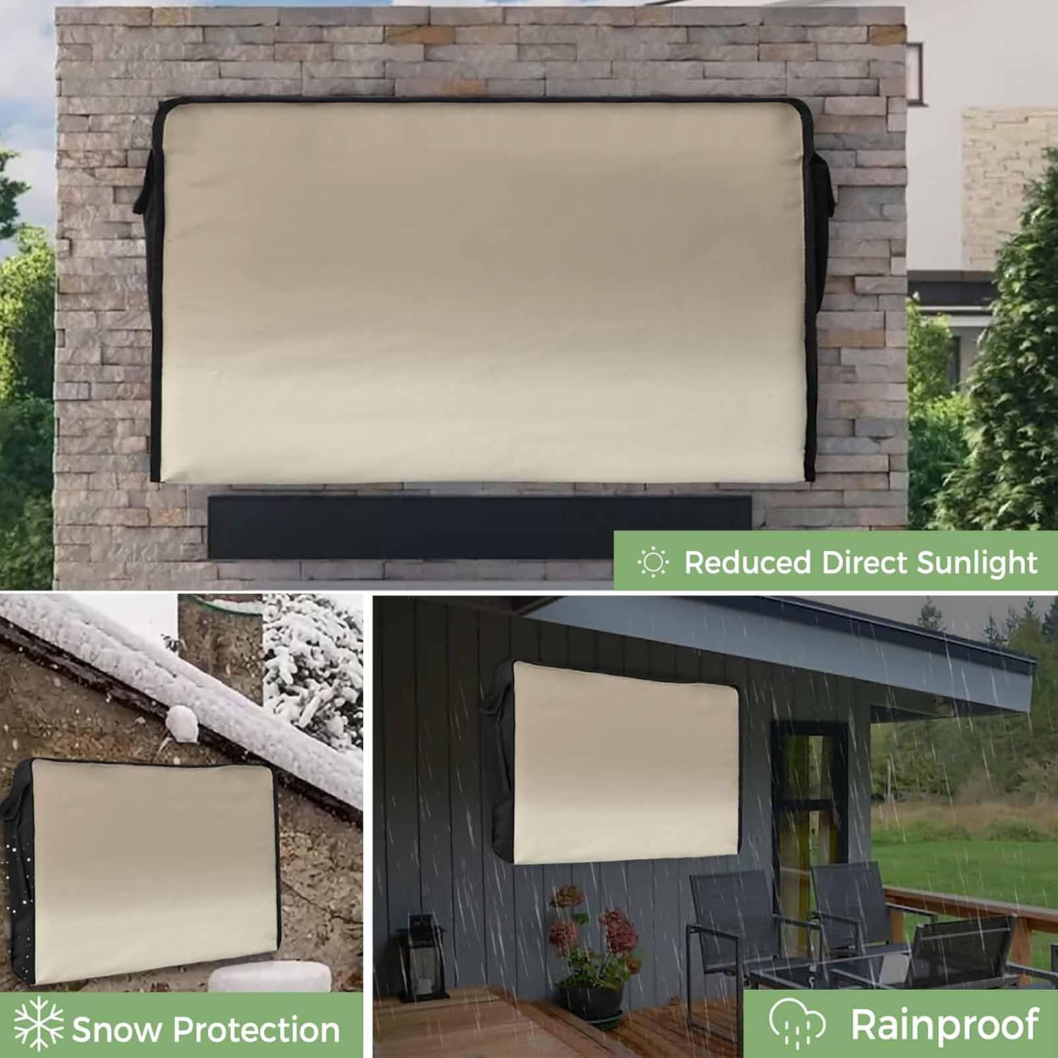 Outdoor TV Cover 75 Inch Khaki Ombre TV Enclosure Gradient Gradual Color TV Covers for Outside TV Display Screen Protector with Remote Control Pocket Home Decor