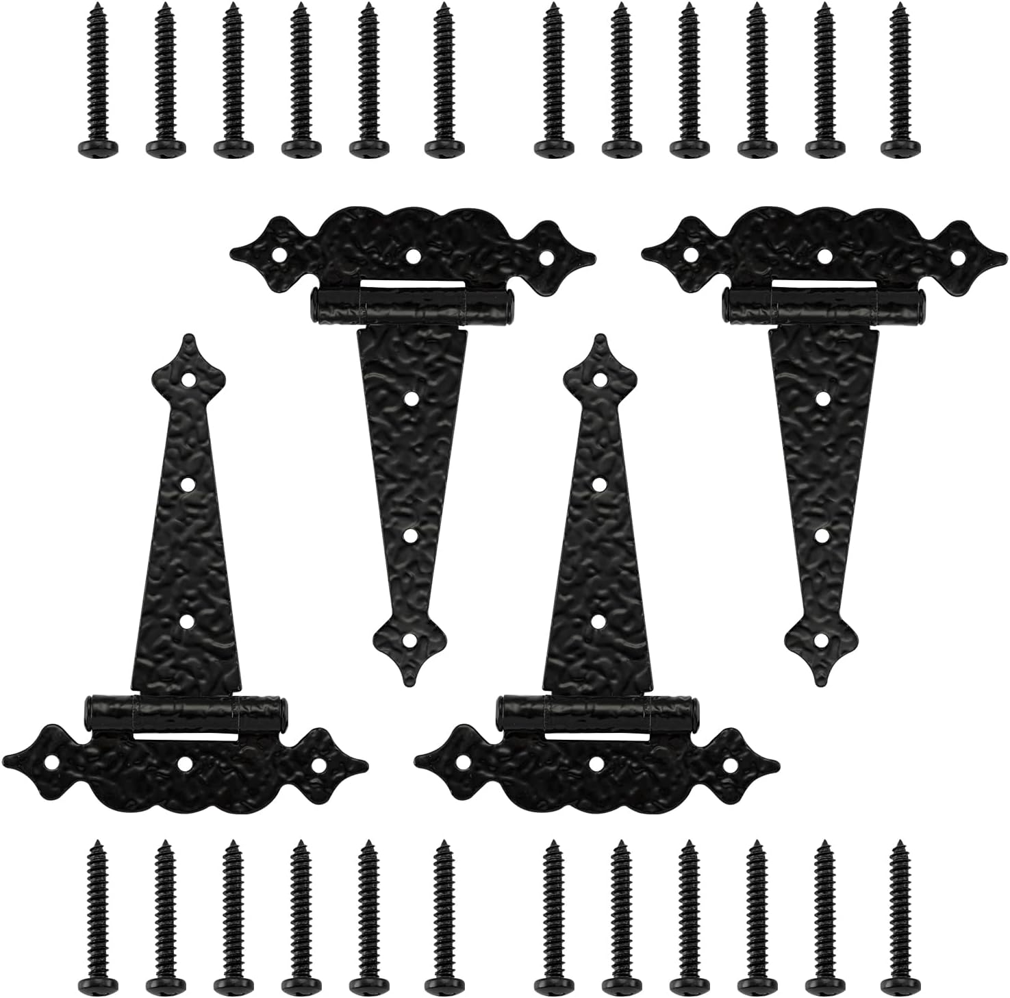 HOME MASTER HARDWARE 6 In Wood Gate Hardware Set & 8 In Heavy Duty Decorative T Strap Hinge 4 Pack With Screws