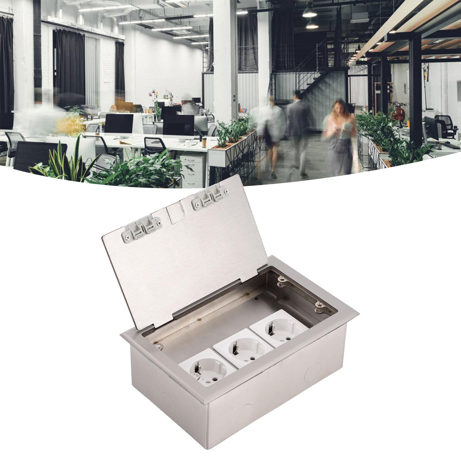 Struttura Sigillata con Presa di Corrente a 2 Poli con Scatola di Derivazione da Pavimento Coperchio Ribaltabile in Acciaio Inossidabile per Centro Commerciale, Decorazione Domestica 16A 5"