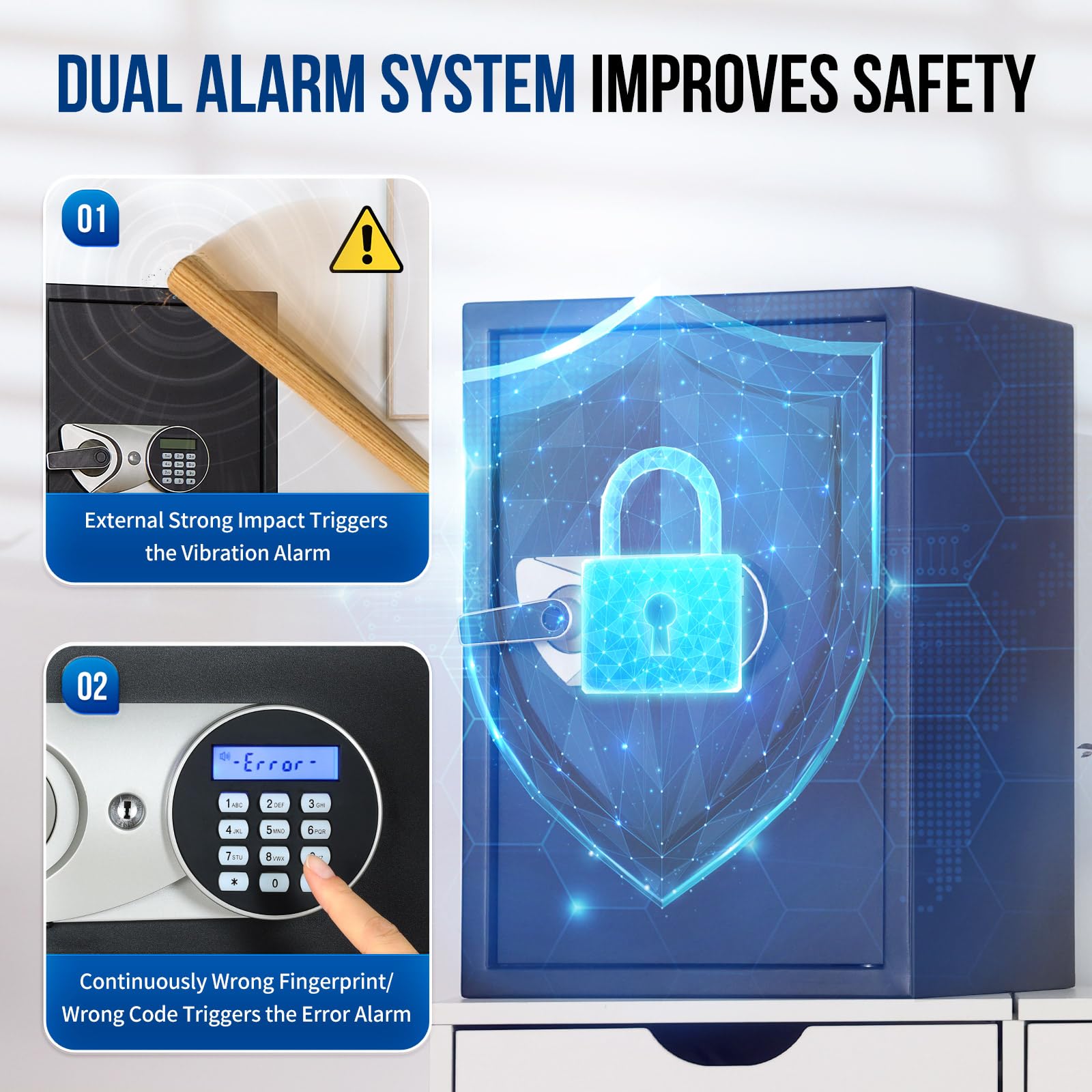 Cassaforte, BlackSmith Safe per la casa grande 35x31x50 cm, cassaforte di sicurezza digitale con impronta digitale biometrica e doppio avviso, borsa ignifuga, cassaforte da parete per ufficio hotel