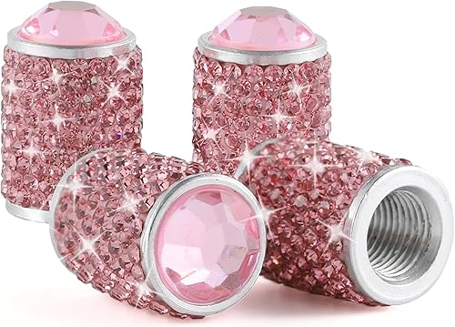 Alpmosn Tapones para válvula de neumático de automóvil, 4 tapas de válvula de neumático brillantes, tapones de cristal brillantes para mujeres,