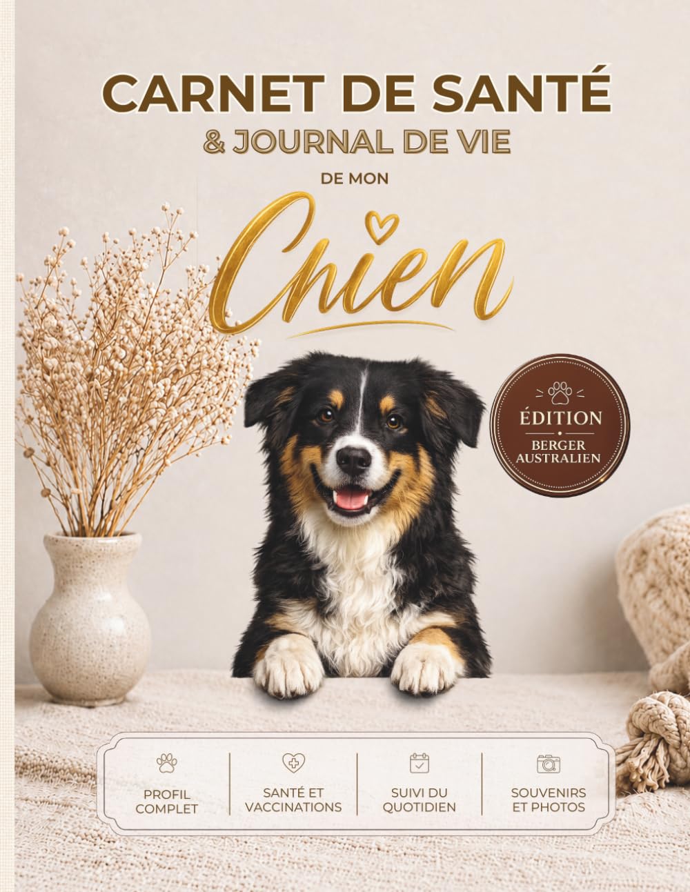 Carnet de Santé du Berger Australien: Journal de vie complet : santé, vaccins, croissance, alimentation, éducation, budget, souvenirs et photos