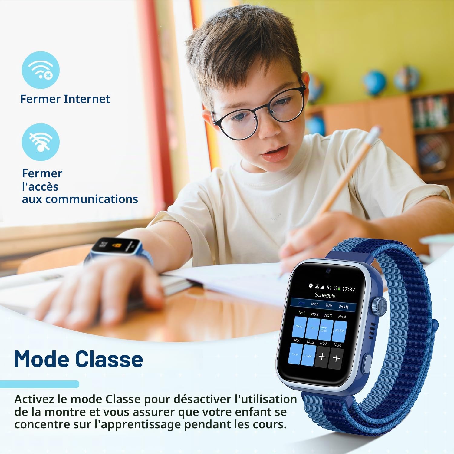 2026 Nouveau Montre Connectée Enfants 4G, Montre Telephone Enfant avec Appels, Appels Vidéo, Chat Vocal, Whatsapp, GPS, SOS, Mode École, Podomètre Réveil Smartwatch pour 4-14 Ans Bleu
