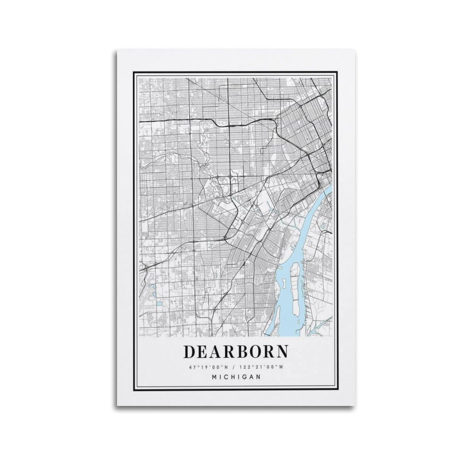xiaoxiaoshen Dearborn Michigan Map Canvas Poster Wall Art Prints Room Aesthetic Murals Bedroom And Living Decorations 20x30inch(50x75cm)