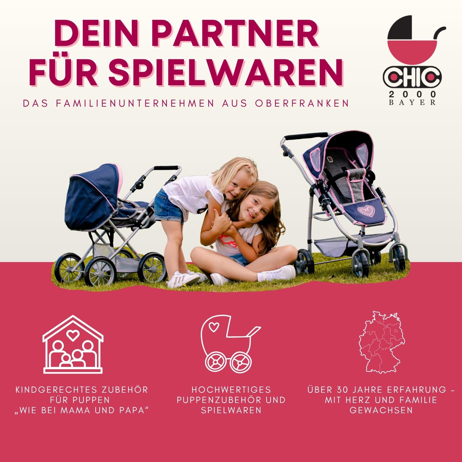 Bayer Chic 2000 - Wózek dla lalek Leon, jogging Buggy, dla dzieci w wieku od 4 do 8 lat, jednorożec, różowy