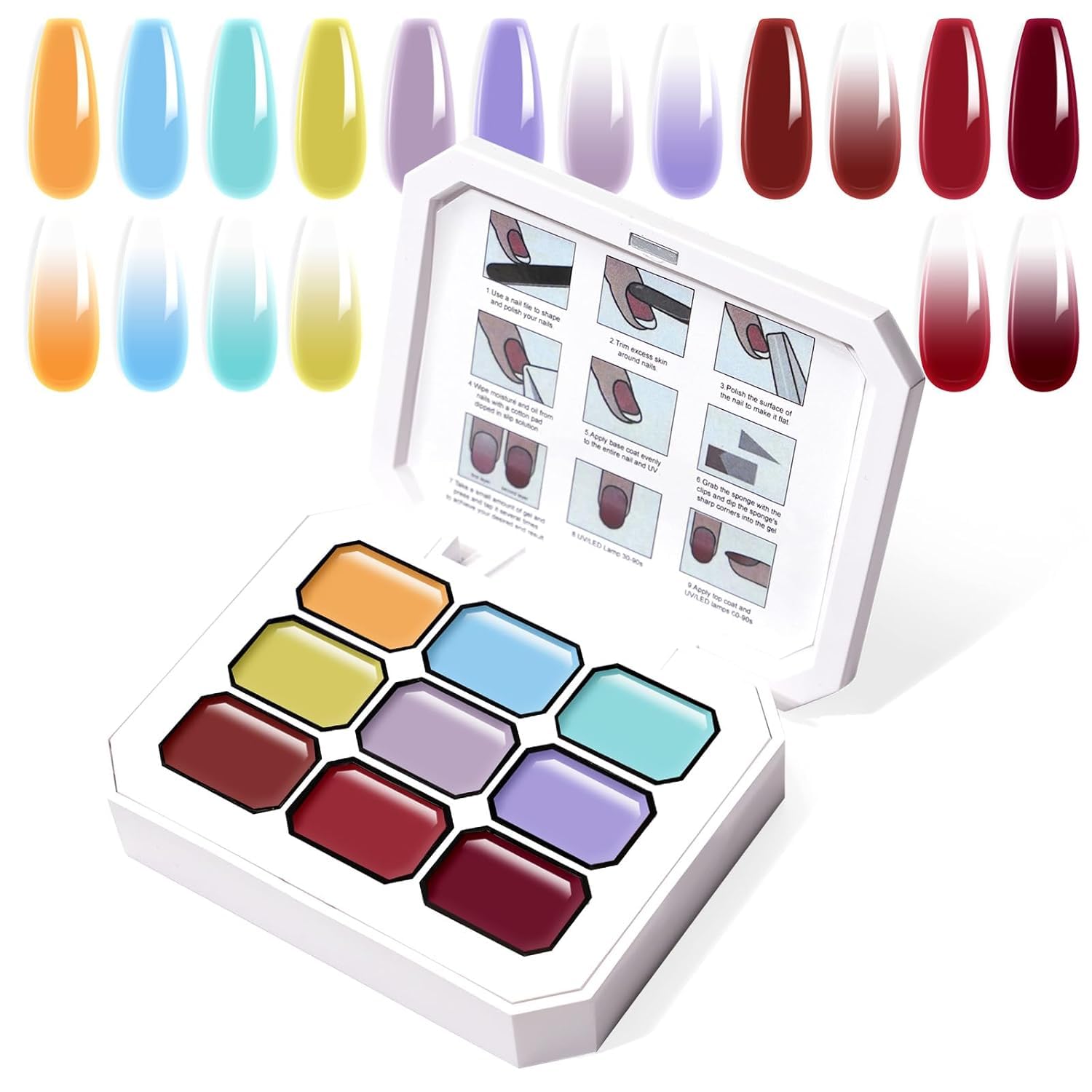 THR3E STROKES Solid Cream GelPolish Set, 9 Colors Pudding Gel Nail Polish Palette with Nail Brush, Nude Pink Orange Red Solid Gel Polish Nail Art Kit Soak Off Portable Gift for Girls/Friend DIY Home (C)