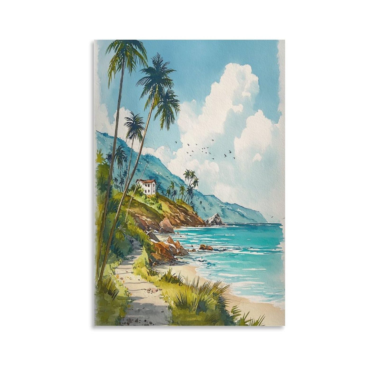 LCYNNH Bermuda Watercolor Print North Atlantic Coastal Art Poster 16x24inch(40x60cm) Print Home Bedroom Office Living Room Decor Canvas