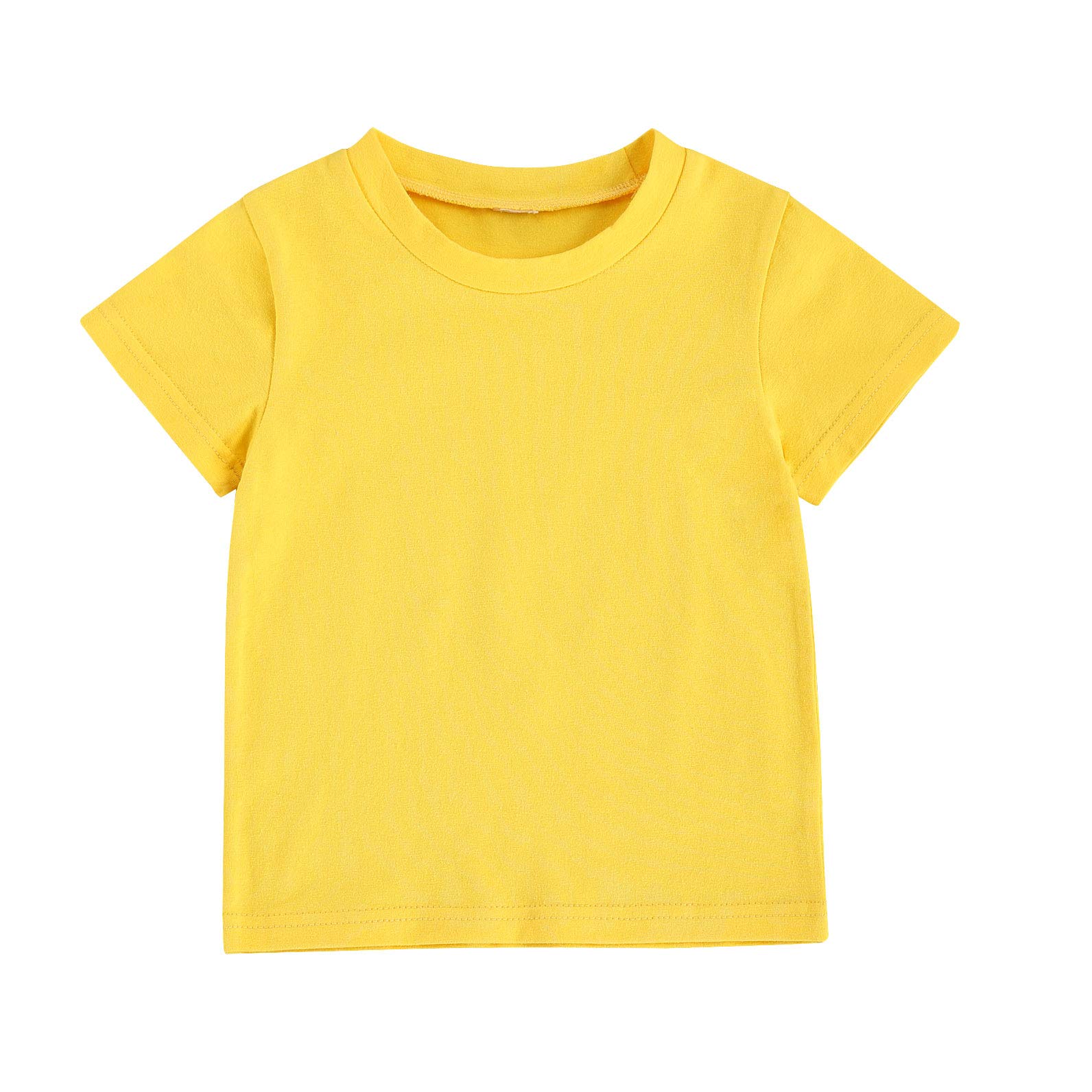 Toddler Baby Girls Boys Cartoons Cotton Basic T Shirts Tops Shorts Sleeve Tee Shirt Baby Summer Clothes (A Solid Yellow, 3-4T)