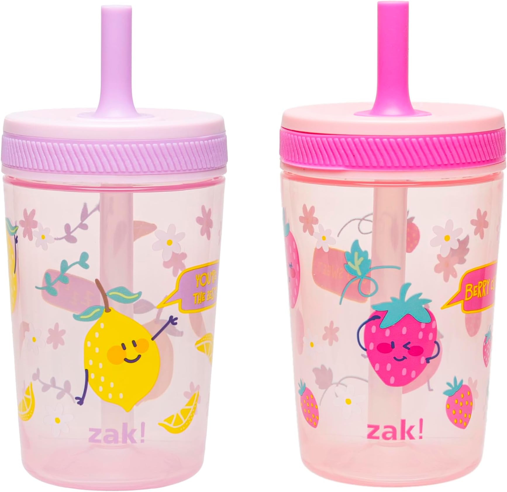Zak Designs Kelso Toddler Cups For Travel or At Home, 15oz 2-Pack Durable Plastic Sippy Cups With Leak-Proof Design is Perfect For Kids (Sweet Berry, Lemon Zest)