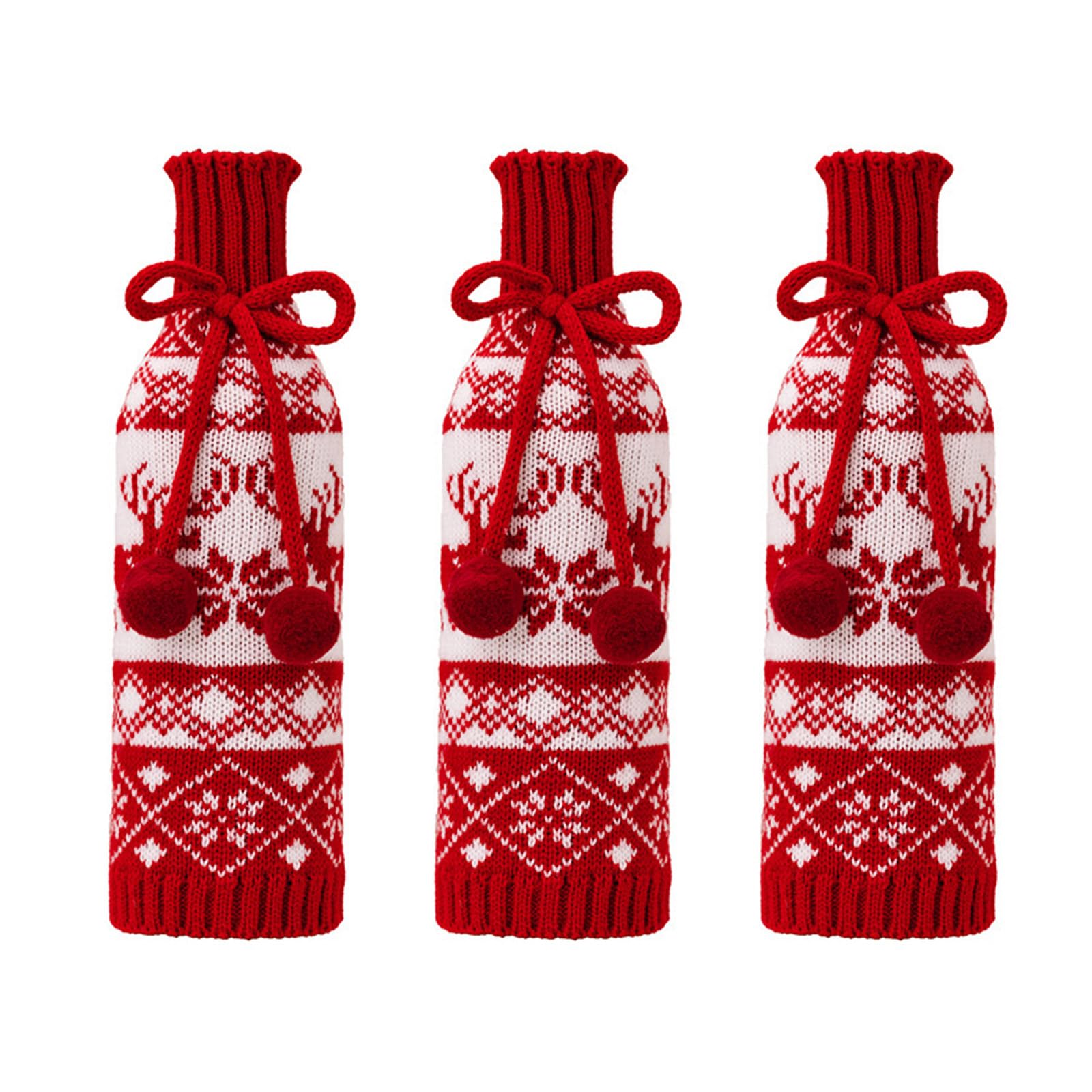 Tsophreniq Of 3 Christmas Snowflake Knits Wine Bottle Covers Christmas Wine Bottle Covers Sleeve for Holiday Decors Holiday Decorations