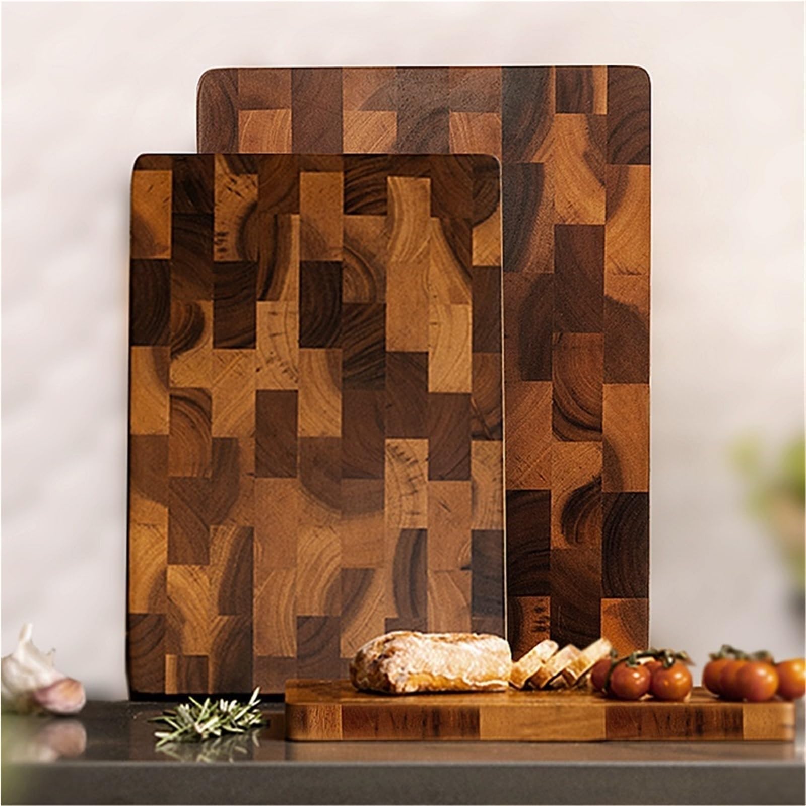 Tabla de cortar de plástico Tabla de cortar doble cara, empalme madera, drenaje, agua y utensilios cocina for restaurantes(38X28X1.8CM)