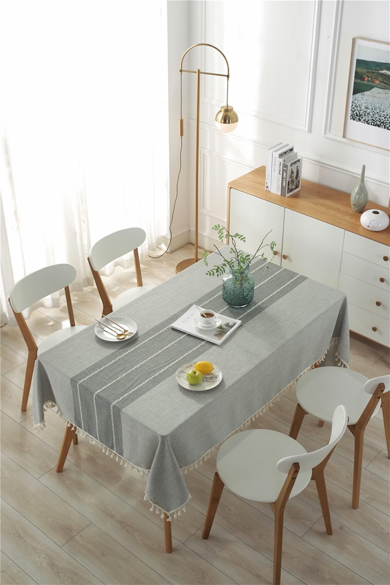 Tischdecke 120 X 120 Grau, Kleine Tischdecken Baumwolle Leinen Einfarbig mit Spitze Table Cloth für Geburtstag Party Hochzeit