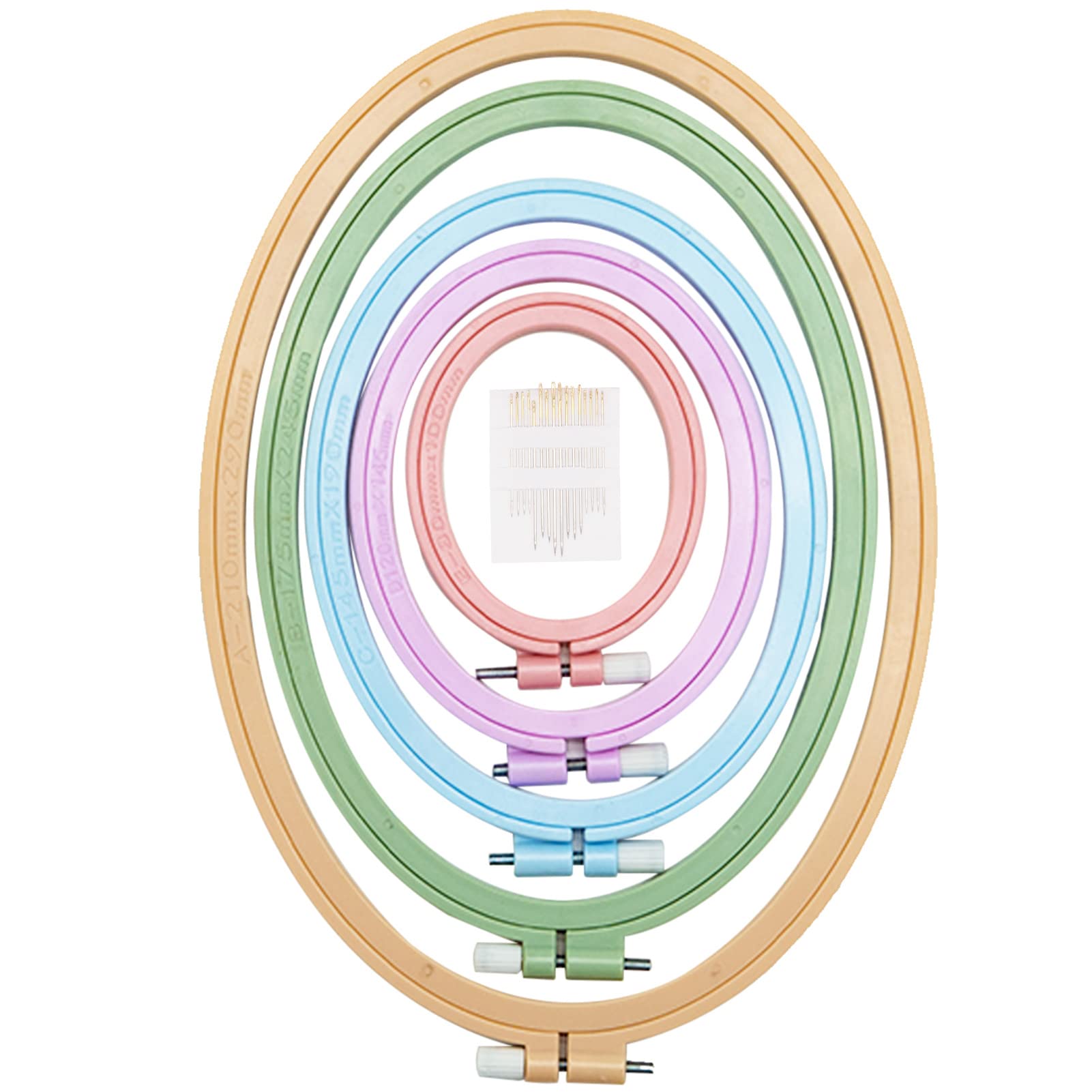 LAMXD 5 Pieces Embroidery Hoop Rectangle Oval Shape Embroidery Frame Cross Stitch Hoop Sewing Tool for Art Craft Handy Sewing (Multicolor),with Gold Eye Embroidery Needles……