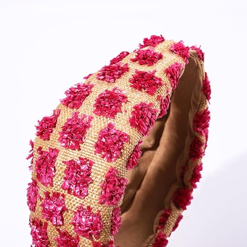 Miniatura 5 de Diademas anudadas de rafia para mujer, bohemias, de paja, con nudo en la parte superior ancha, diadema de mimbre de ratán, trenzada, pompón, diadema