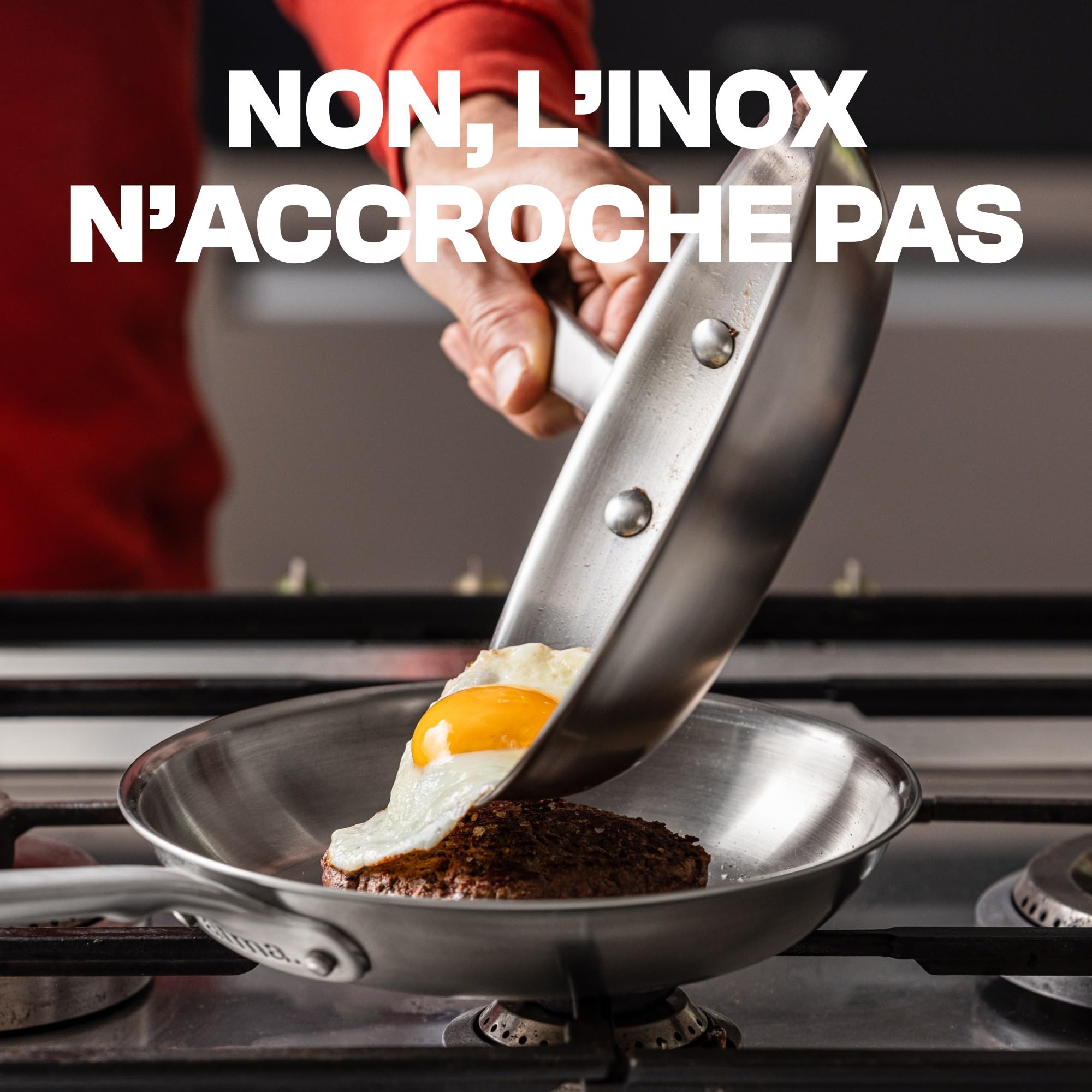 Atma la Bonne Poêle Inox Triple Couche - Poêle Induction 26cm avec Manche Riveté - Sans PFAS ni Revêtement Chimique - Compatible Tous Feux et Four - Fabriquée en France