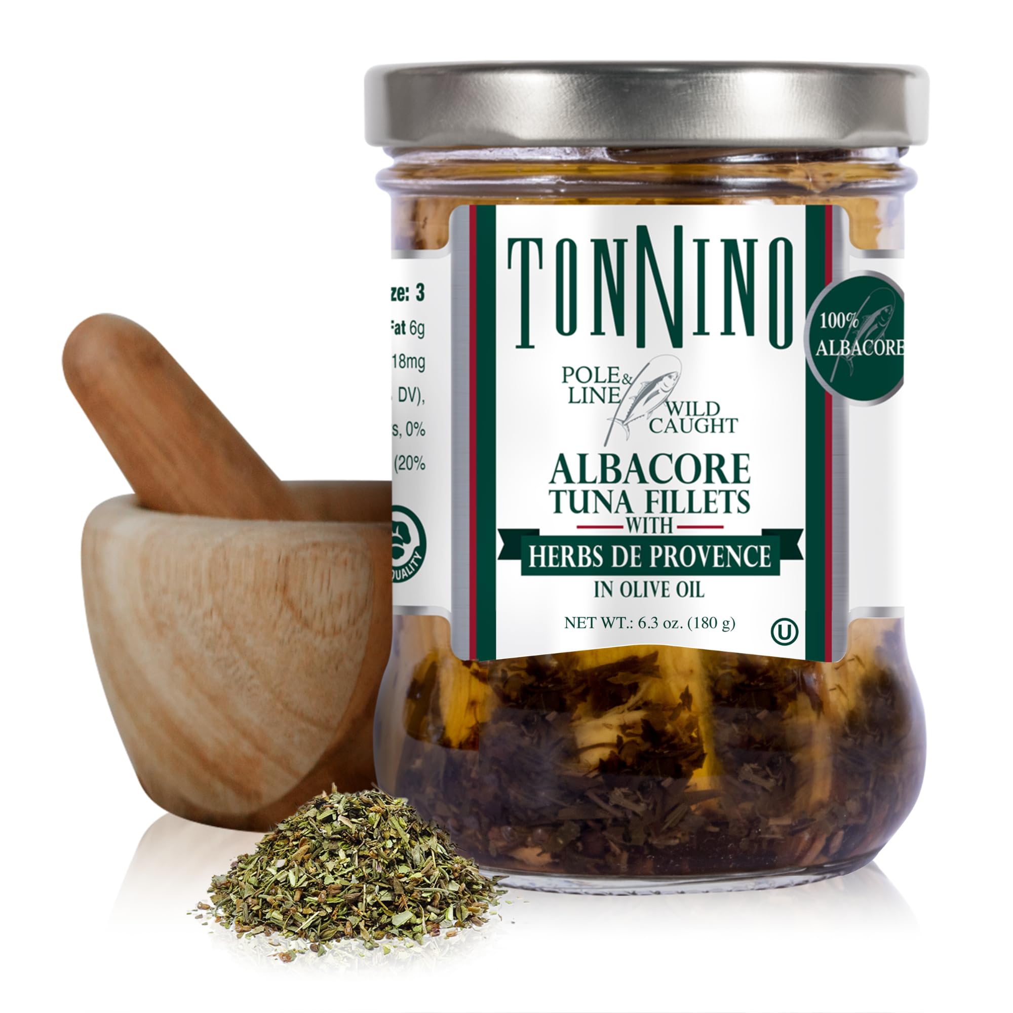 Tonnino Tuna Fish Albacore - Olive Oil with Herbs de Provence – Pack of 6 – Alternative to Salmon – Protein Snacks – Ready to Eat Meals