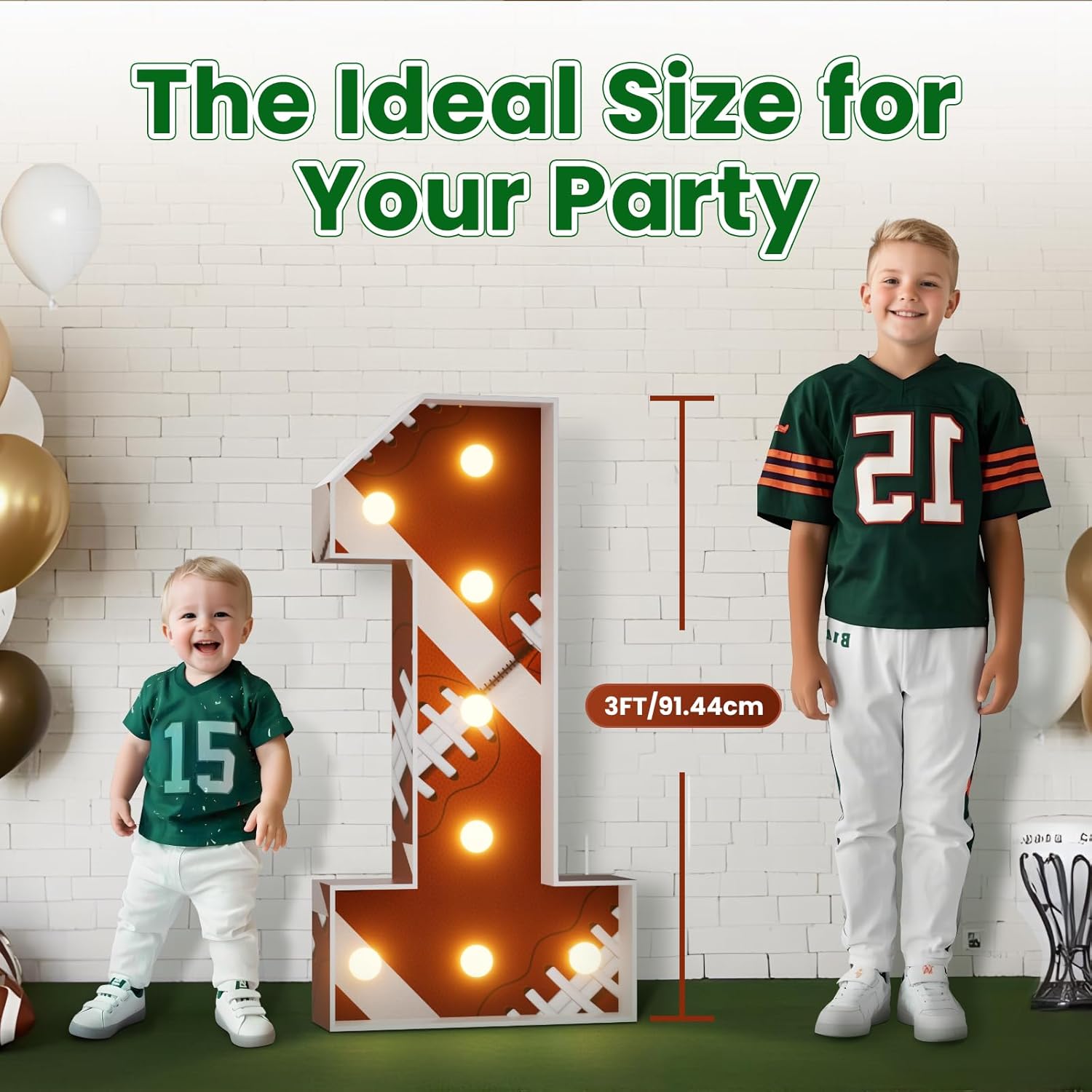 Football 1st-Birthday Decorations Marquee Numbers: Sport Theme 3FT Large Light up Number Sign 1 First Year Down One Year Old Party Decoration First Trip Around the Sun Decor for Boys and Girls