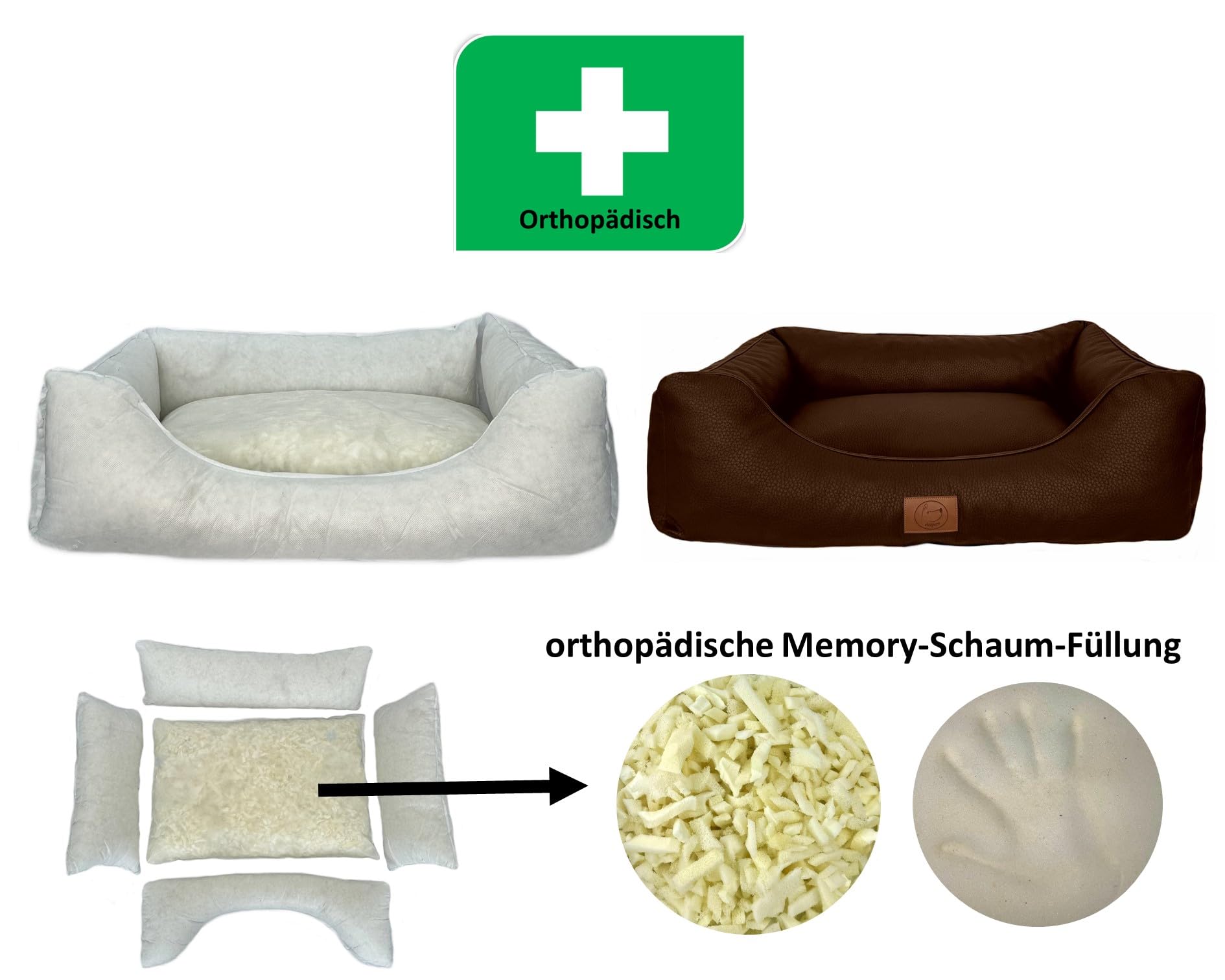 elropet Hundebett orthopädisch aus hochwertigem Kunstleder Milano XS/S/M/L/XL kleine Hunde große Hunde Hundekorb (Dunkelbraun, M (90x75x22cm))