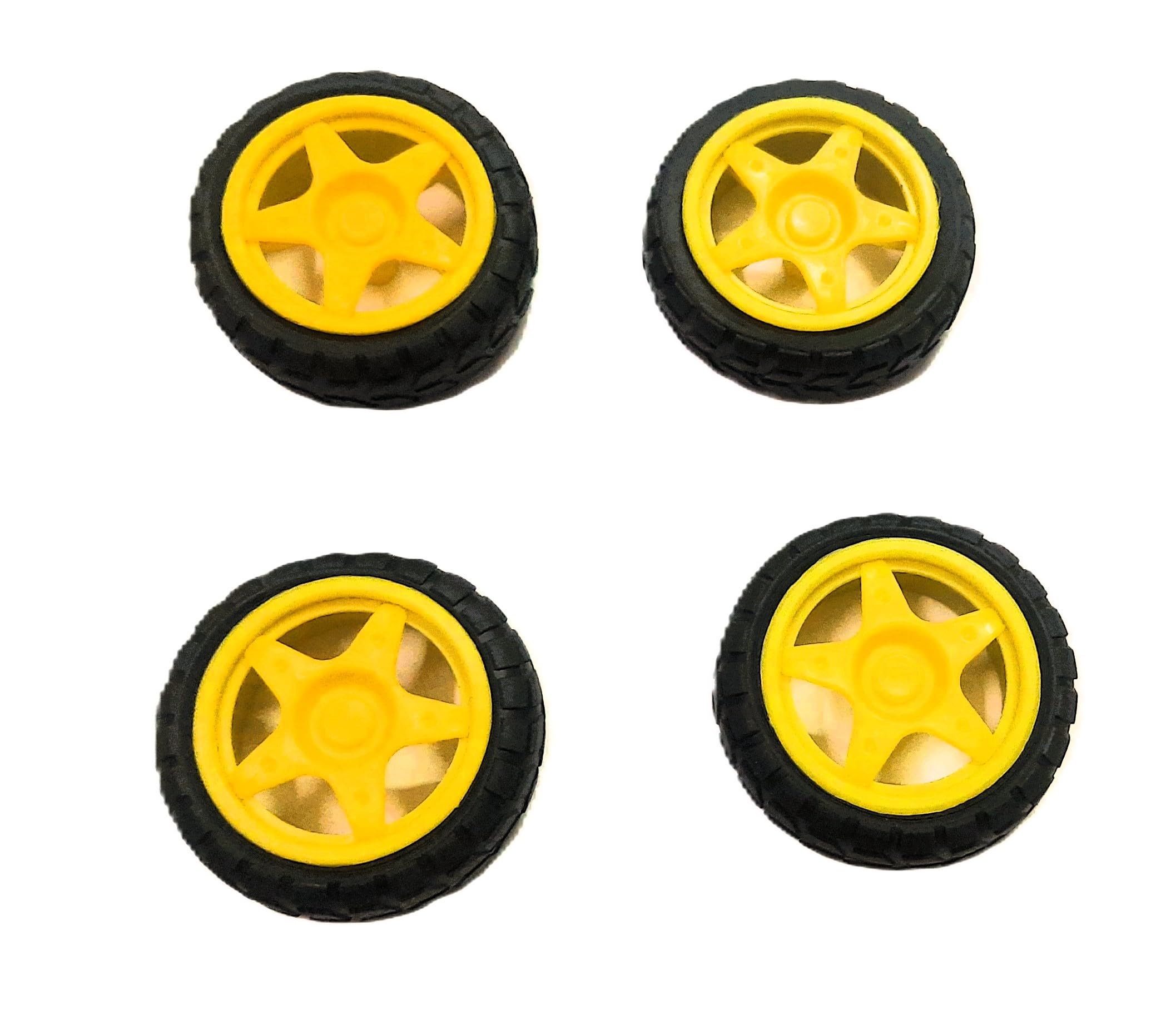 Robot Car Wheels, 65mm Diameter, BO Motor Compatible, Black Rubber Tyres with Yellow Hub, Set of 4-image-7