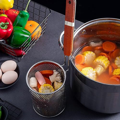 Miniatura 5 de Colador de pasta de acero inoxidable microperforado con asa, colador de fideos para albóndigas de alimentos, cesta de pasta de fideos colados, 2