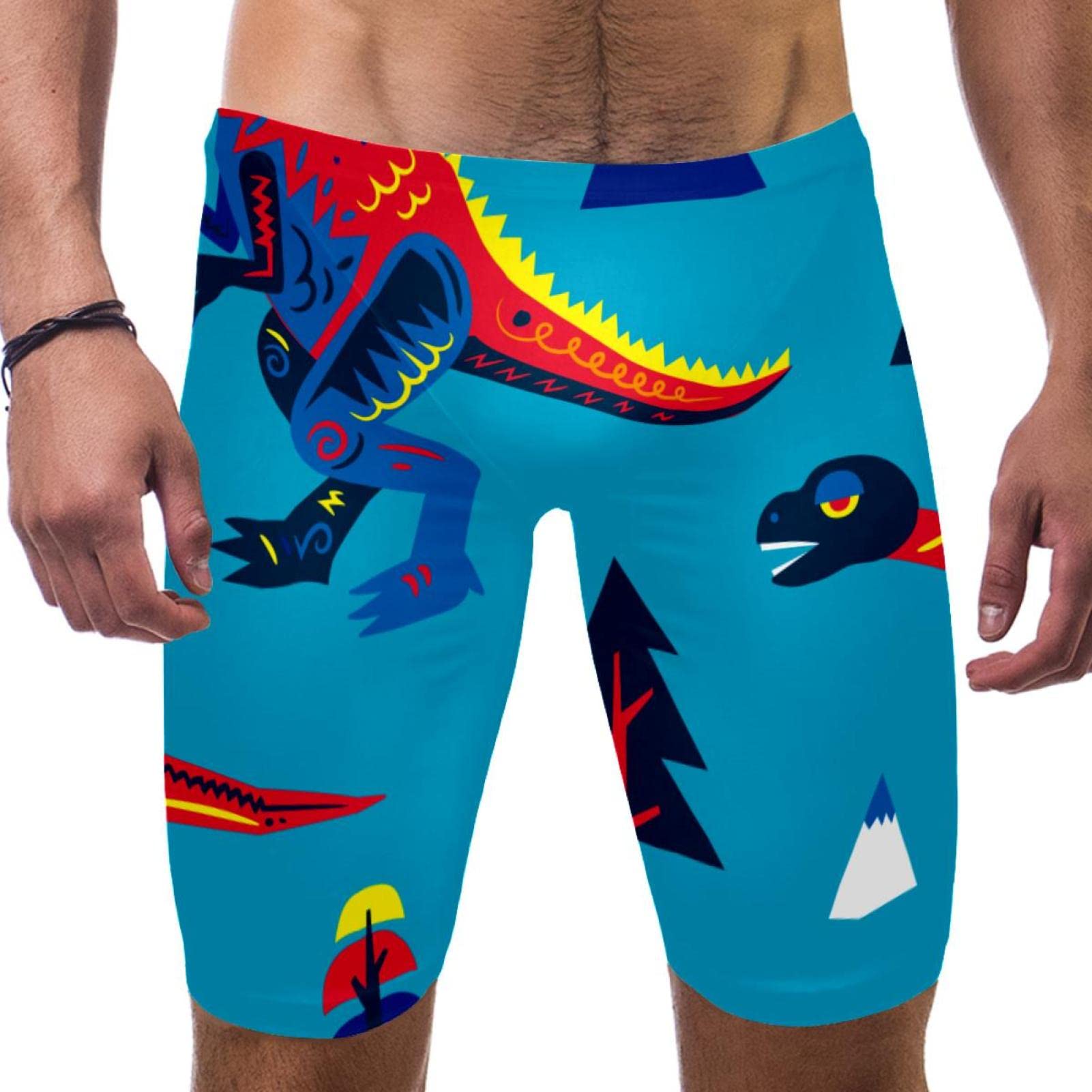 Jammer de natación para hombre de secado rápido con estampado de dinosaurio azul talla L 7