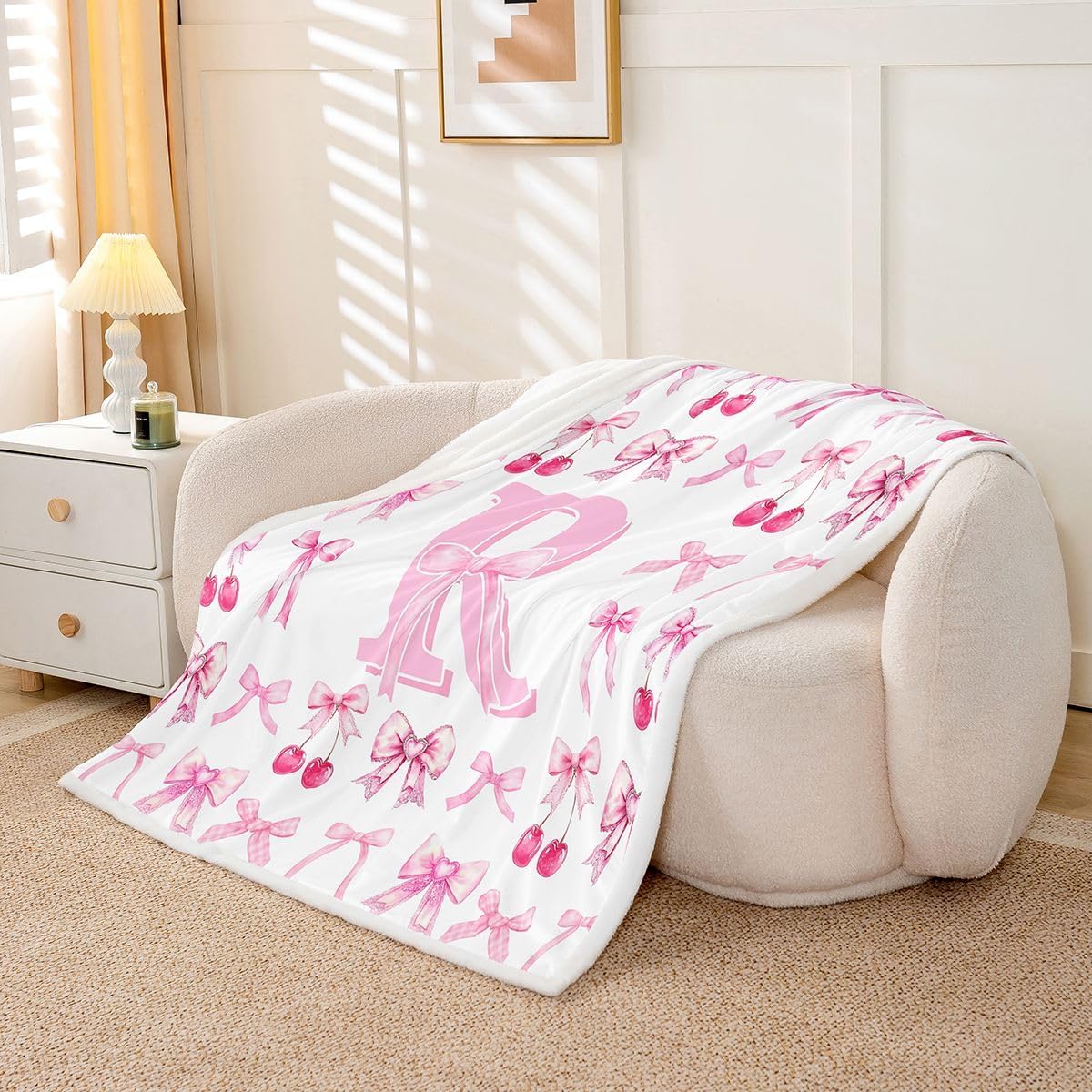 Erosebridal Monogrammed Pink Bow Fleece Blanket Princess Coquette Letter R Sherpa Blanket 60"x80" | Personalized Initial Alphabet Bowknot Fuzzy Plush Throw