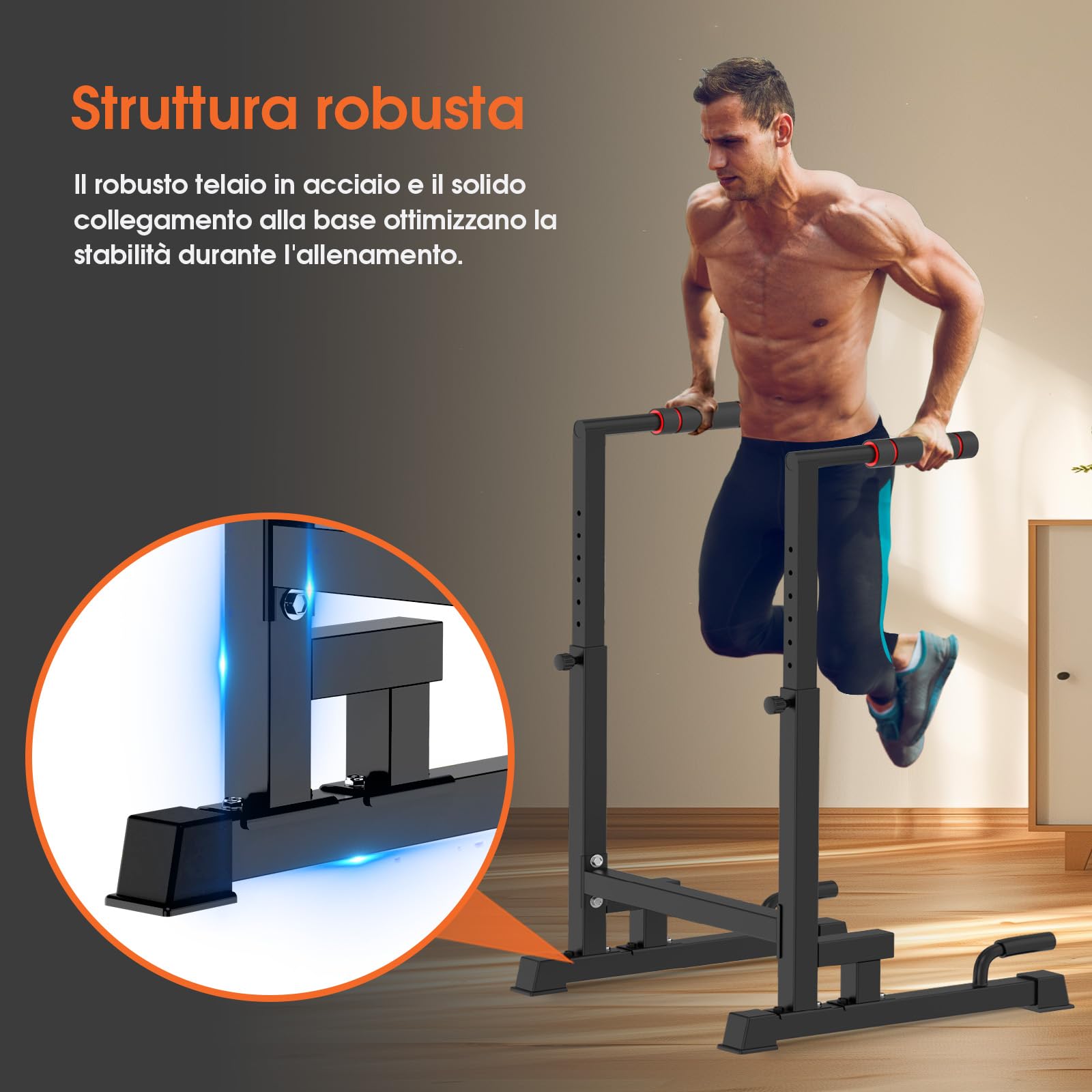 DH FitLife - Dip Parallele Calisthenics Robuste, Stabili e Versatili per Allenamento a Casa | Dip Station Regolabile in 9 Altezze (100-130 cm), Ideale per Parallele Dip, Push Up e Sviluppo Forza