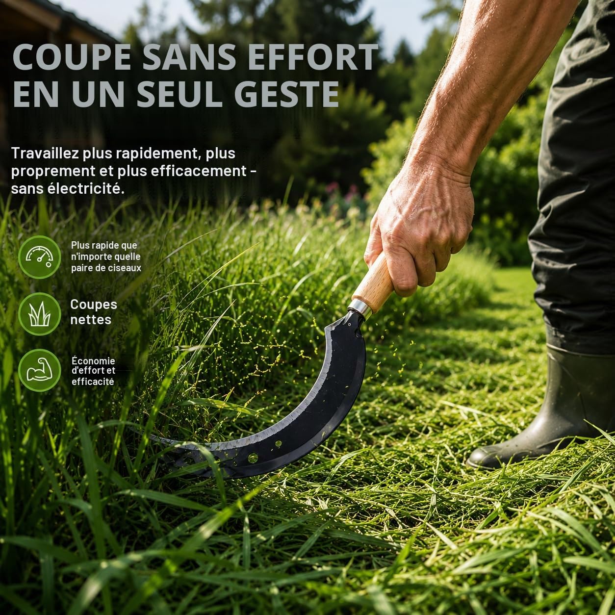 Set de faucilles de qualité supérieure avec pierre à aiguiser, faucille tranchante, faucilles à main 35 cm, petites faux, tondeuse, coupe-herbe, manche en bois, faucille forgée pour faucher