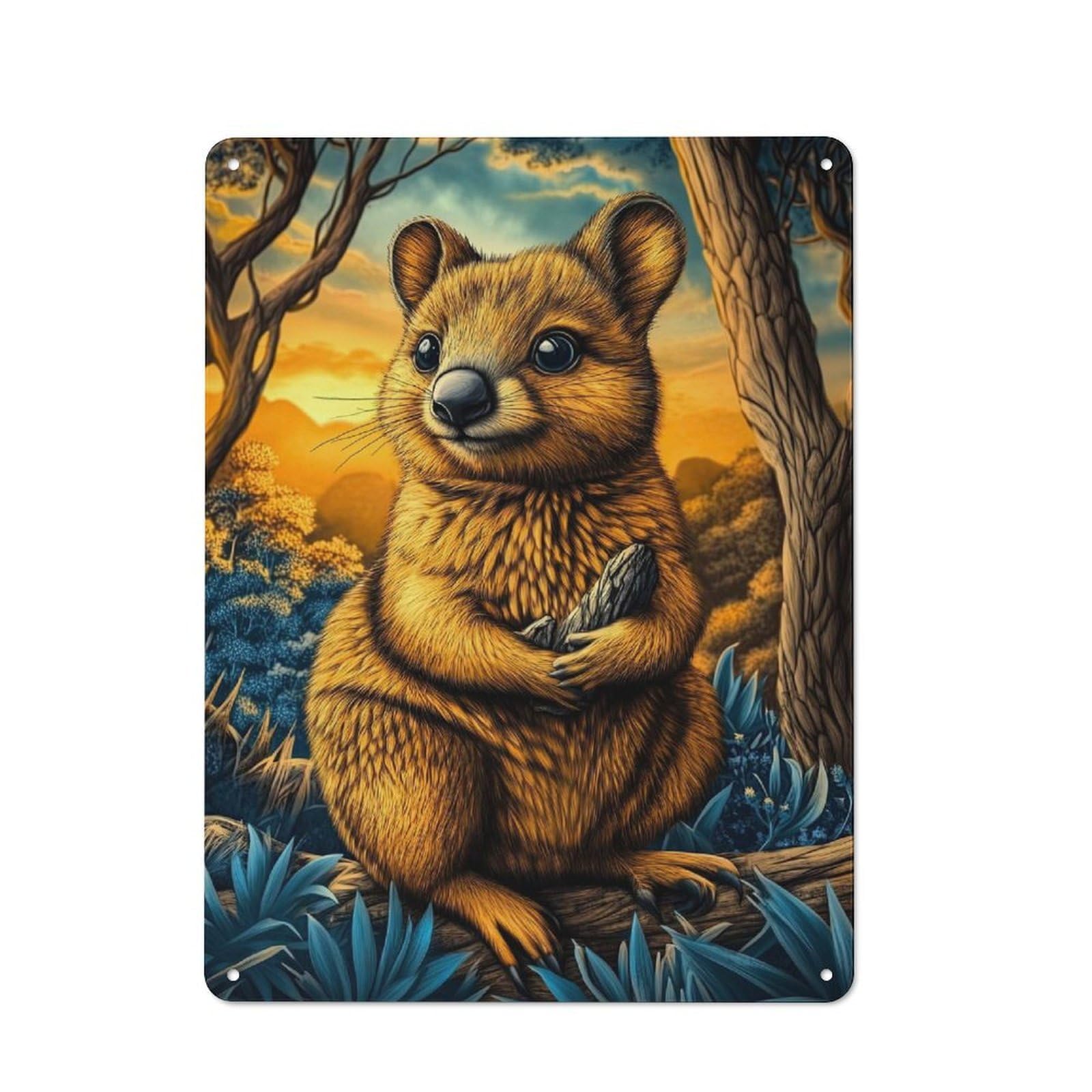 Junmoney Style-20 Quokka Sunset Vintage Metal Plaque 40X30cm For Living Room Wall, Suited To Living Room Decor Lovers