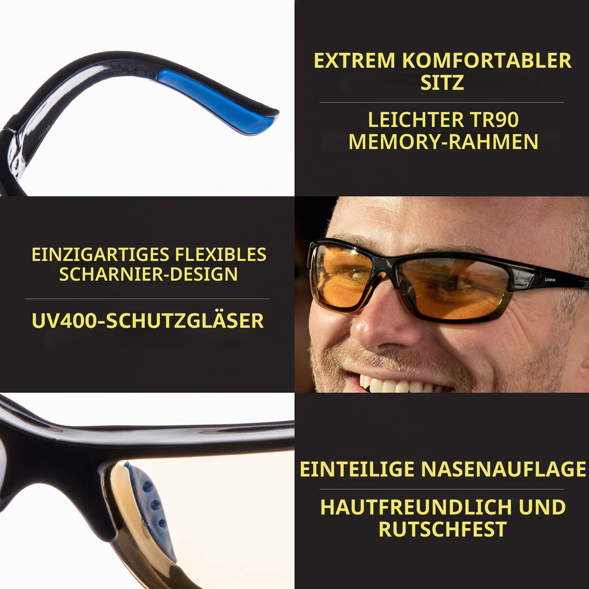Illumin Nachtfahrbrille VECTOR - Allwetterbrille für Regen, Nebel und Nachtfahrten Genießen Sie blendfreies Fahren - für Damen und Herren, gelb, Vector