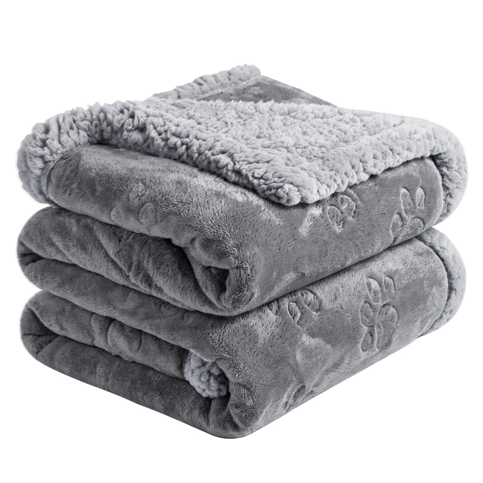 PETTOM Couverture Imperméable Chien en Flanelle et Sherpa, 127 x 100 cm | Deux Faces, Bordures Renforcées, Lavage Doux à 30 °C, Motifs Pattes