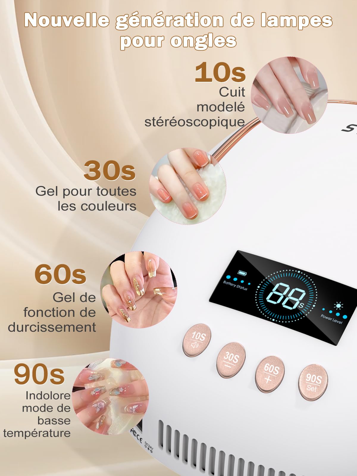 NAILGIRLS Lámpara de uñas recargable de 80 W, lámpara UV para uñas de gel, 4 temporizadores, espaciosa, placa base de metal extraíble, lámpara UV, secador de uñas, lámpara LED UV para técnicos