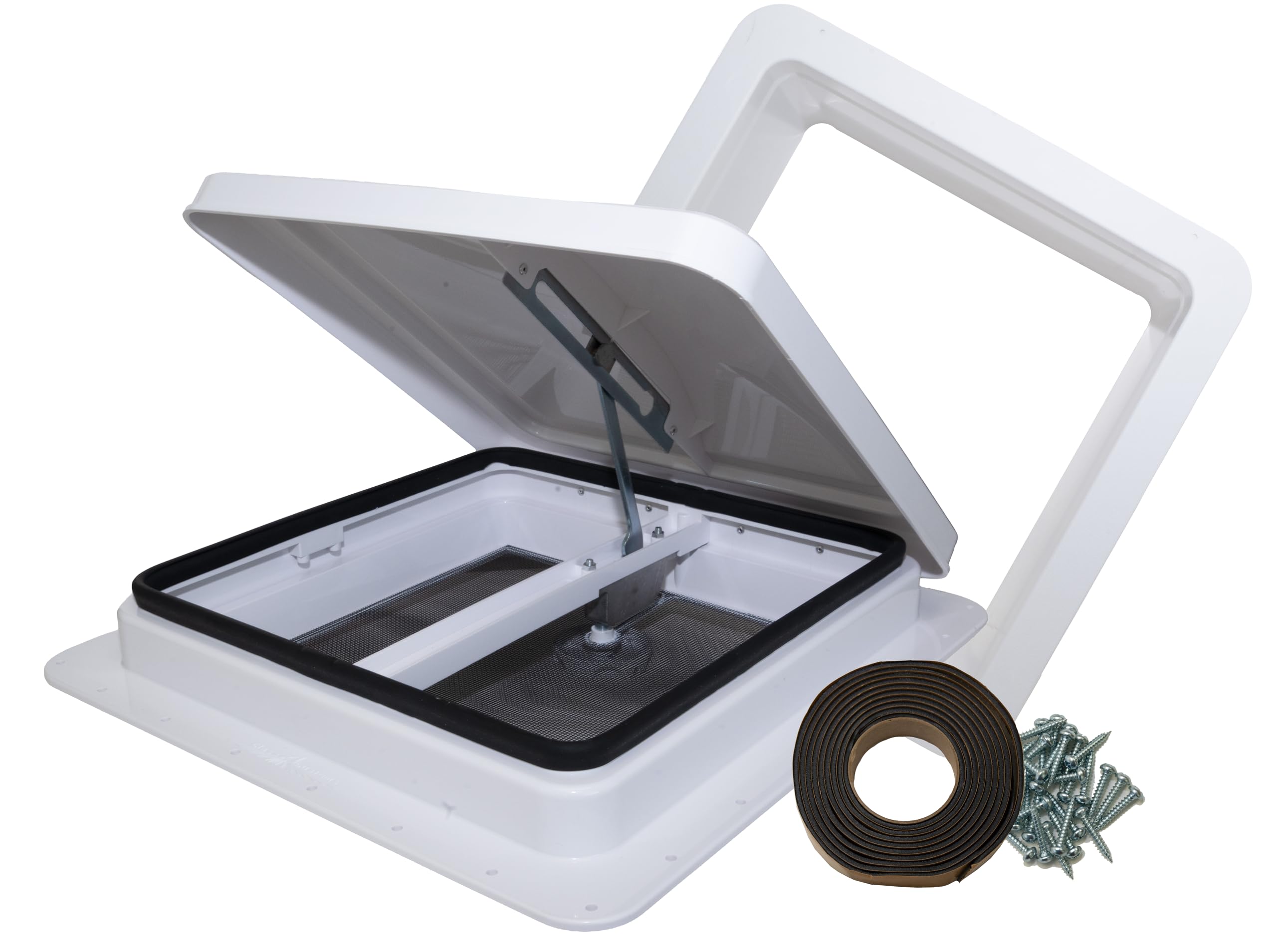 81111-3GPS | 14" RV Roof Vent | 3" Garnish Ring | Non Powered | White Lid | Manual Crank | for RV's | Cargo Trailer | Camper and Motorhome (3" Garnish, Butyl Tape/Screws)