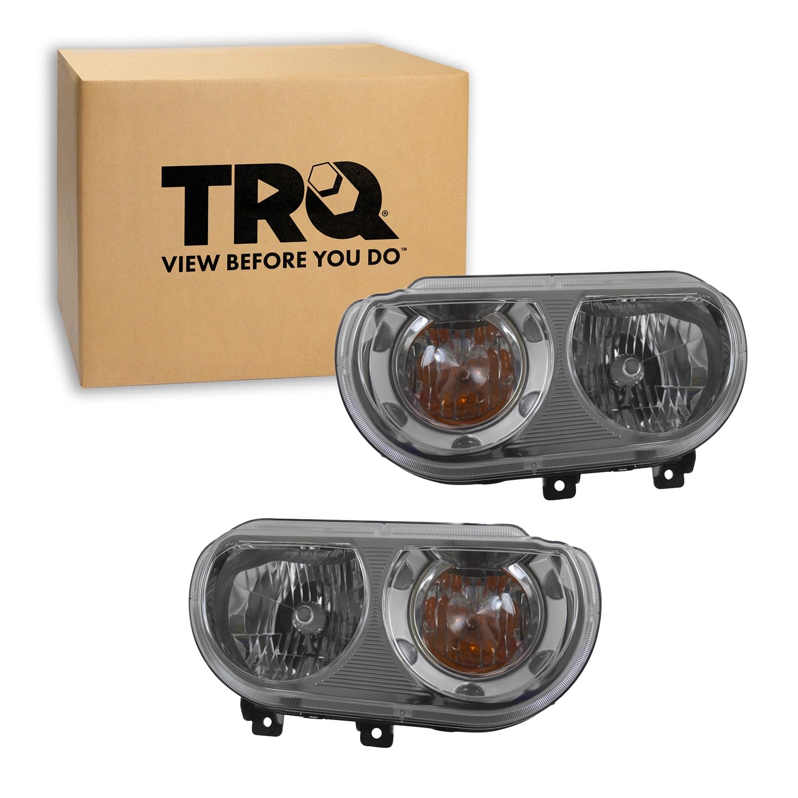 TRQ Headlight Assembly Set CH2518137 CH2519137 Compatible with 2008-2014 Dodge Challenger