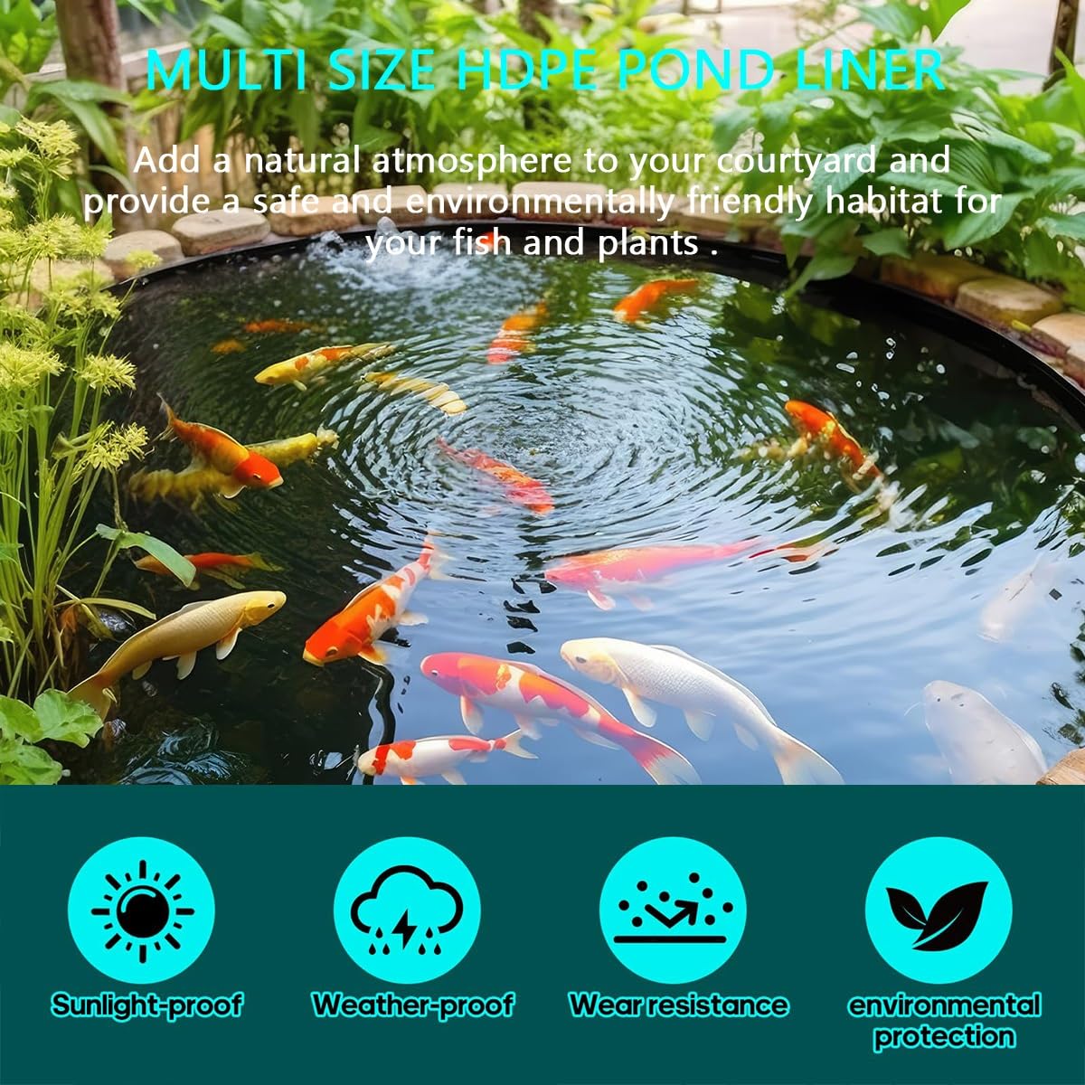 Wytrzymała wkładka do stawu 1 x 1 m, trwała guma HDPE do ogrodowych stawów rybnych, elementów wodnych i sztucznych jezior, grubość 0,12 mm, idealna na plac budowy (rozmiar: 12 x 11 m)