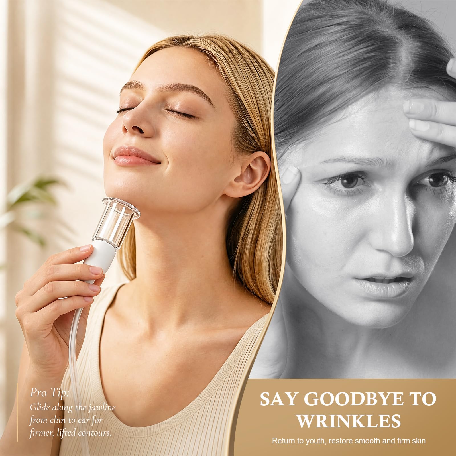Set di coppette elettriche per viso, 3 in 1, massaggiatore Gua Sha, set da 6 pezzi, in vero vetro, per ridurre le rughe e la cura della pelle, anti-invecchiamento, per rassodare i contorni del viso