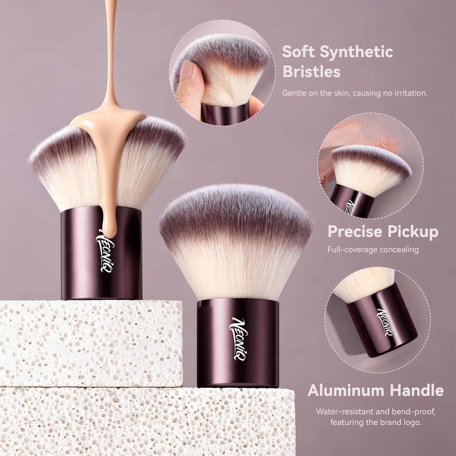Kabuki Foundation-Pinsel-Set, Reisegröße, Make-up-Pinsel mit Konturpinsel, tragbarer Concealer und Foundation-Pinsel für Flüssigkeit/Creme/Puder, vegan und tierversuchsfrei, Braun, 3-teilig