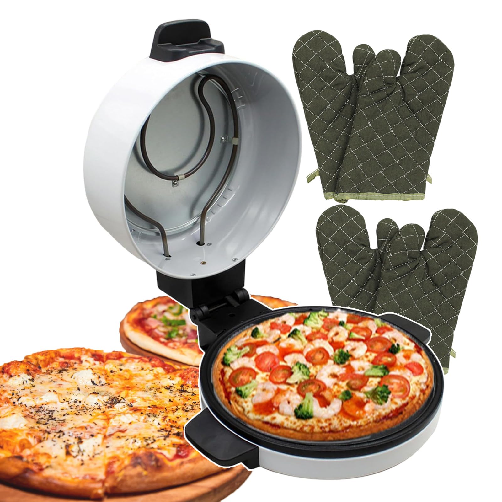 Mini Macchina per Pizza da Banco, Macchina per Pizza Automatica, Piastra Rotonda da 11,8"/30 Cm, Forno per Pizza Professionale per Uso Commerciale, 2000 W (con 2 Guanti)
