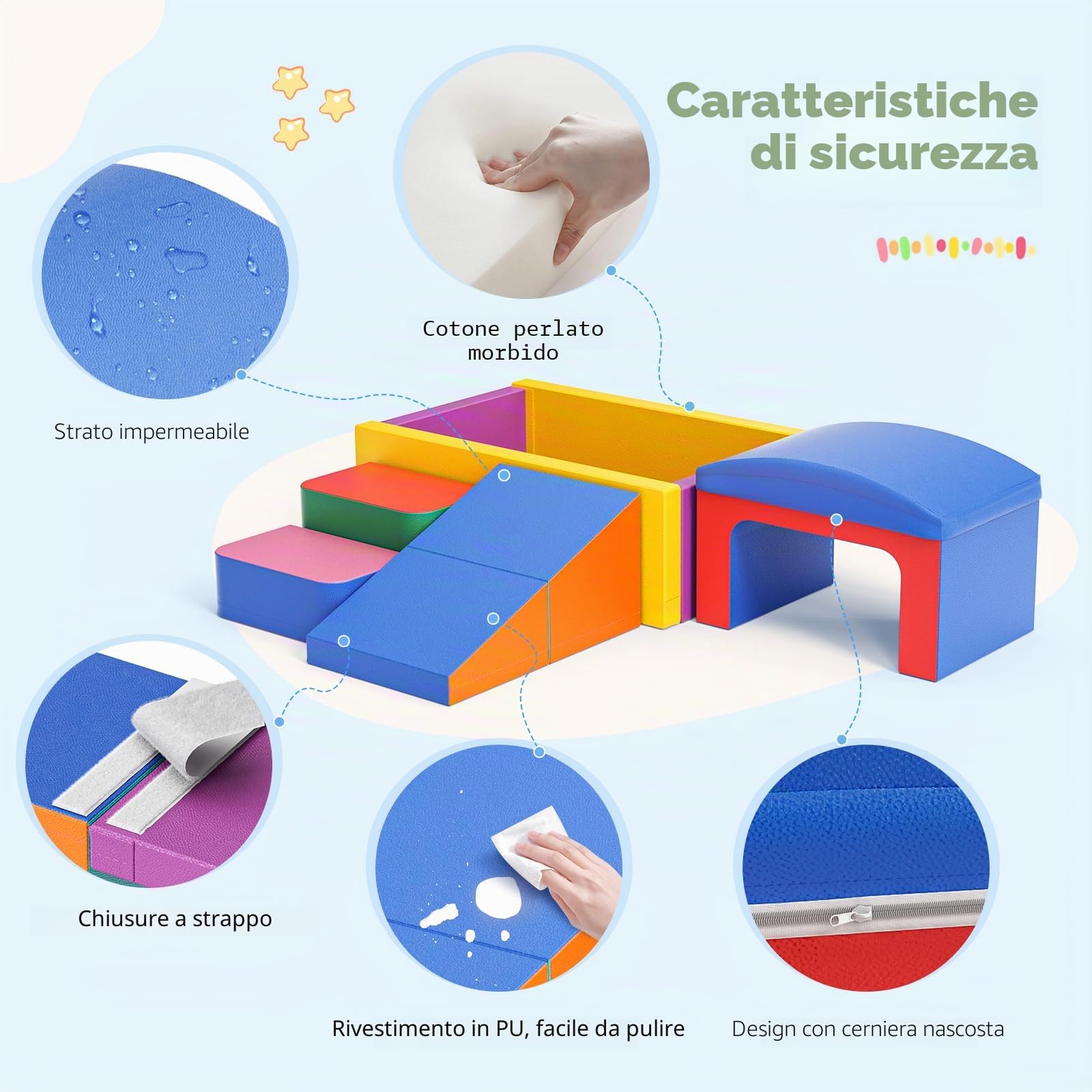 Blocchi da Arrampicata Morbidi in Schiuma con Piscina di Palline – Set da 8 Pezzi per Interni – Giocattoli Sicuri per Gattonare e Arrampicarsi Neonati e Bambini(Colore)