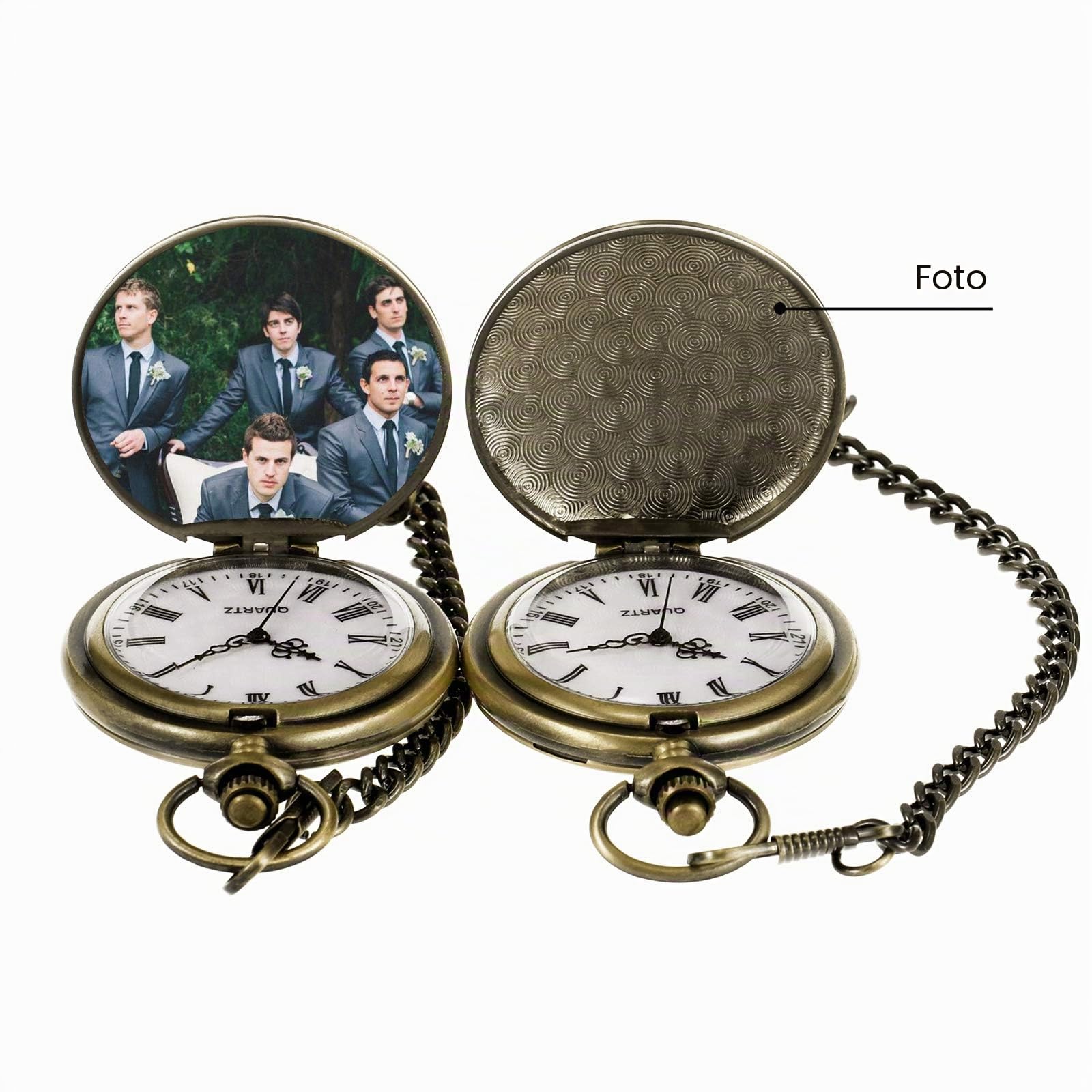 TREEWETO Orologio da Tasca Personalizzato con Incisione Best Man al Quarzo - Fobwatch, Regalo di Nozze per Testimoni di Sposo, Bronzo