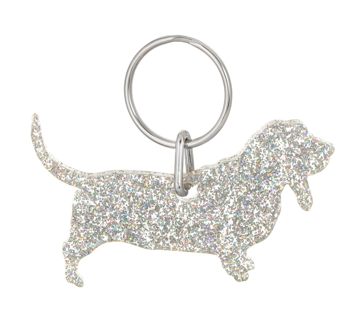 Basset Hound Style 2 Glitter Acrylic Keyring (Red)