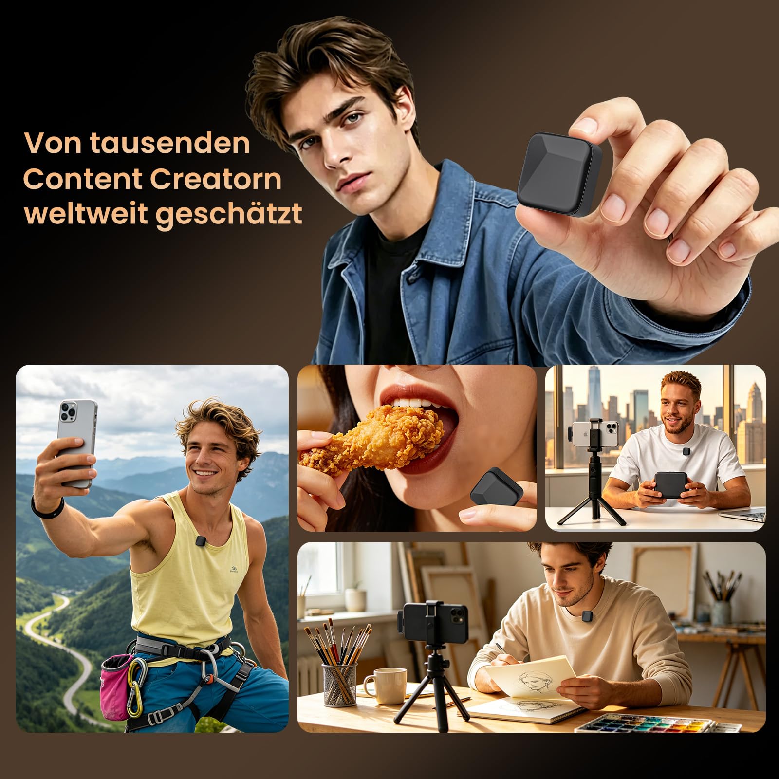 Wireless Lavalier Mikrofon mit Ladecase, Mini, Ultraleicht, KI-Rauschunterdrückung, Clip-On Ansteckmikrofon für iPhone, iPad, Android, PC – ideal für YouTube, Vlog, Streaming & Videoaufnahme